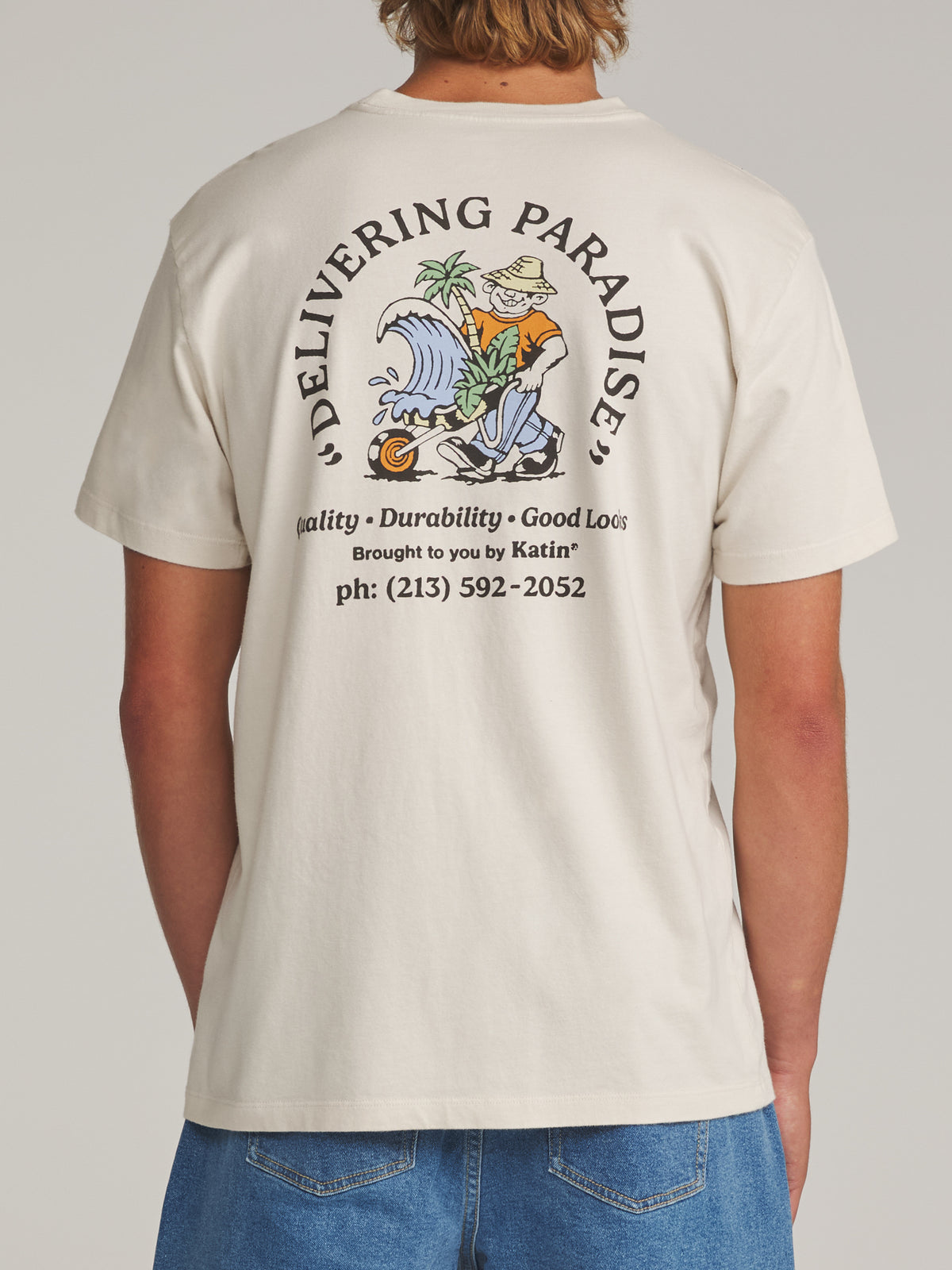 Katin Garden Tee in Vintage White - worn on model, back