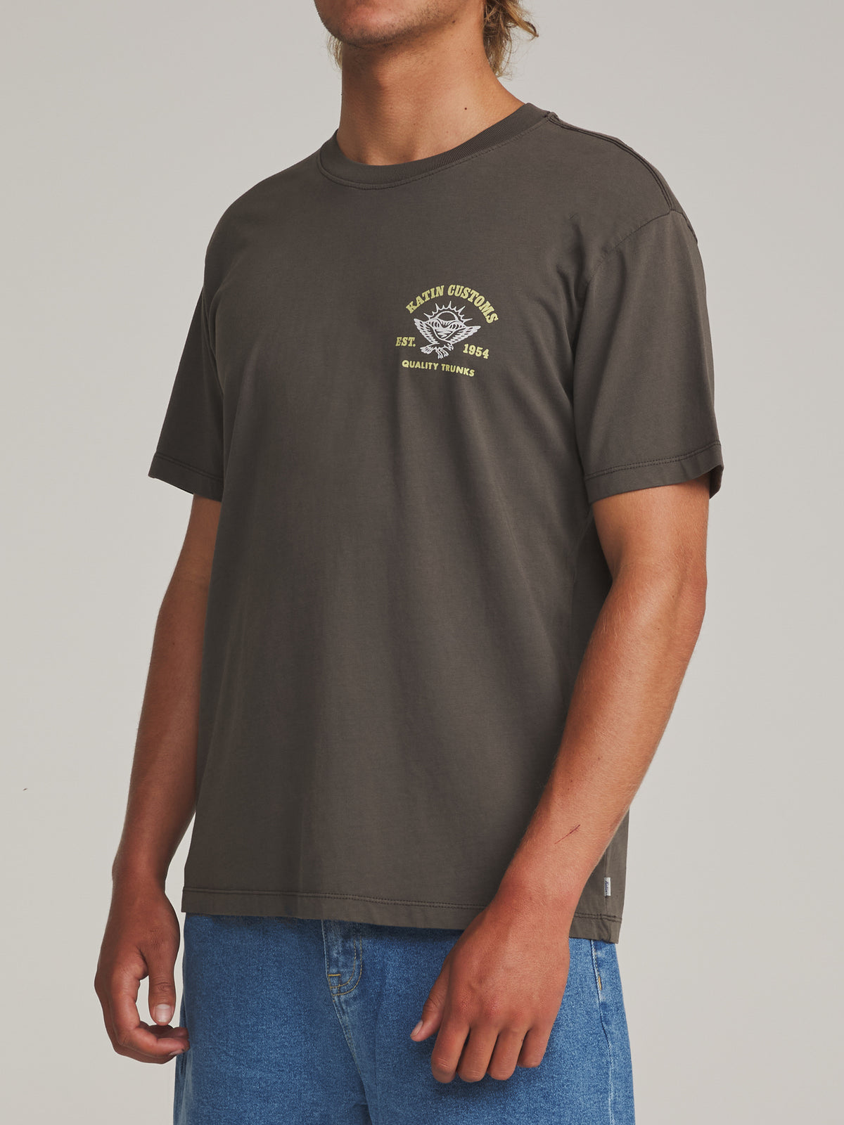 Katin Herman Tee in Lead Vintage Wash - worn on model, side