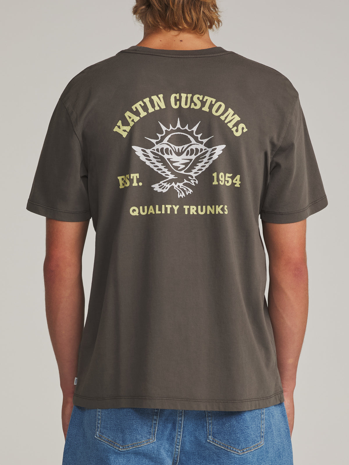 Katin Herman Tee in Lead Vintage Wash - worn on model, back