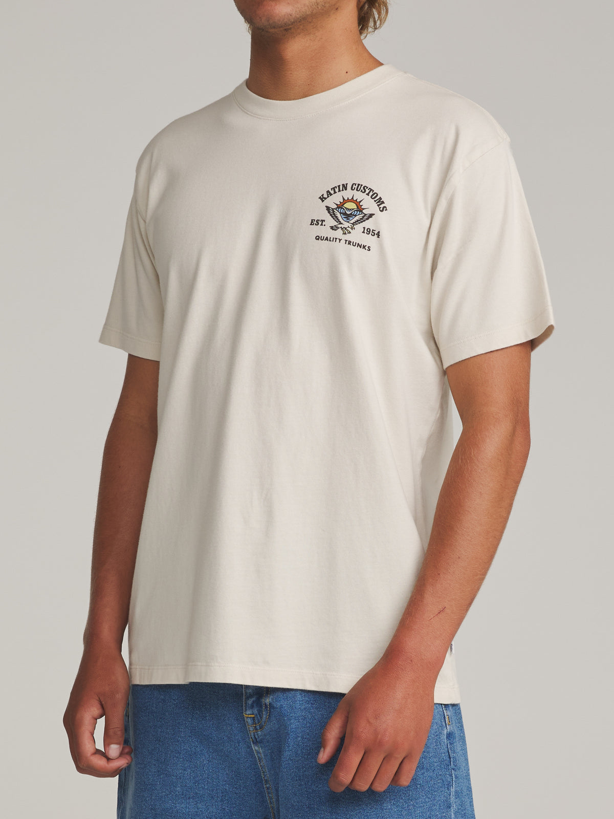 Katin Herman Tee in Vintage White - worn on model, side