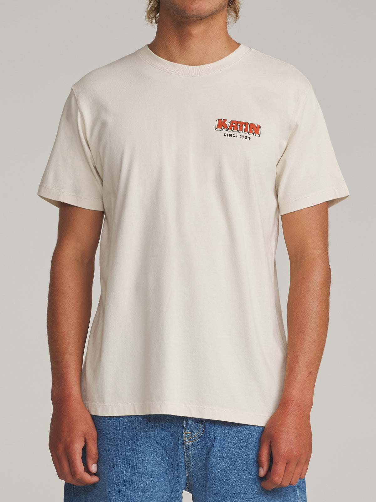 Katin Middles Tee in Vintage White - worn on model, front