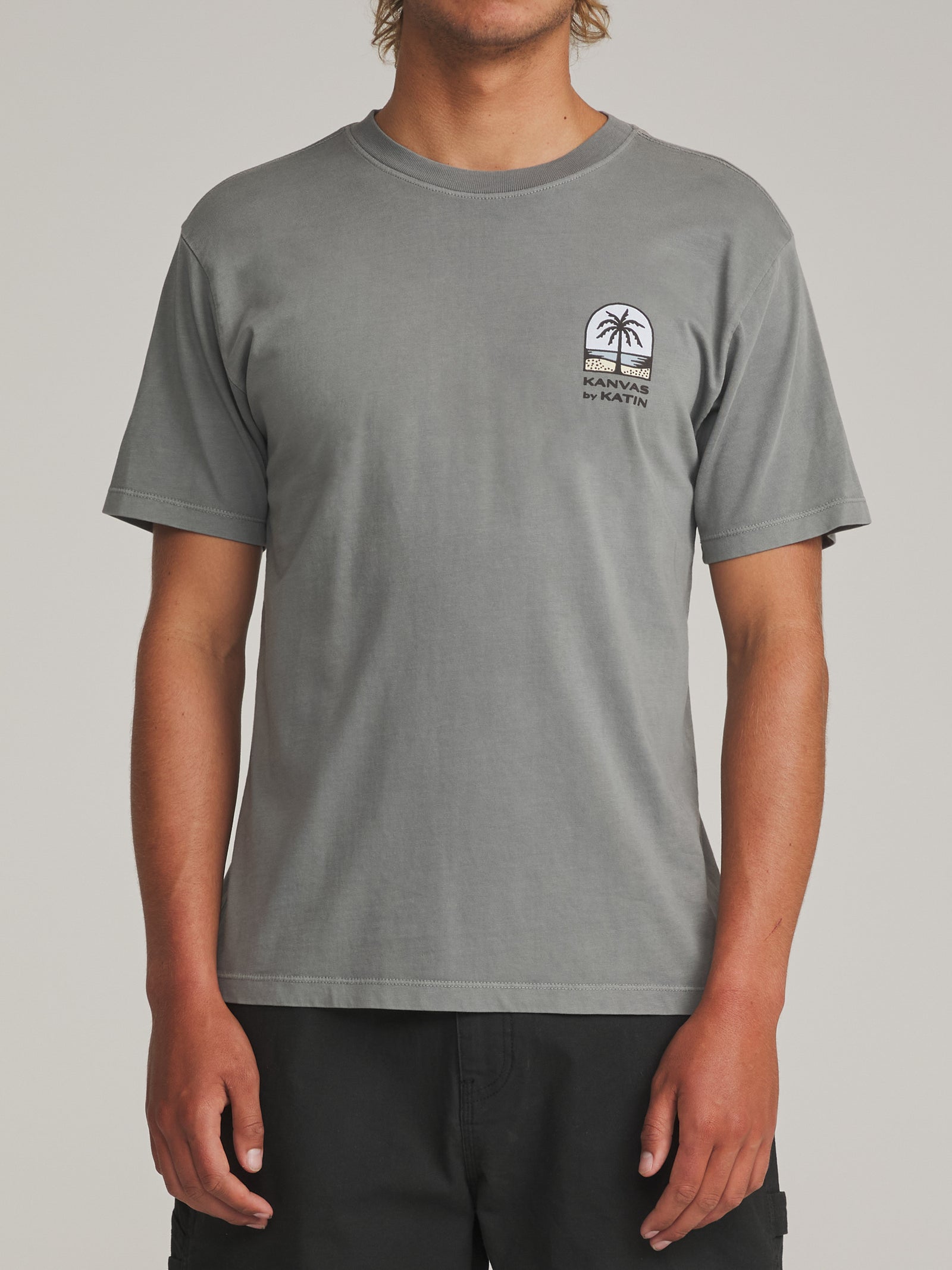 Katin fa26 graphic ss tee passage tee graphite vintage wash on model 01 front