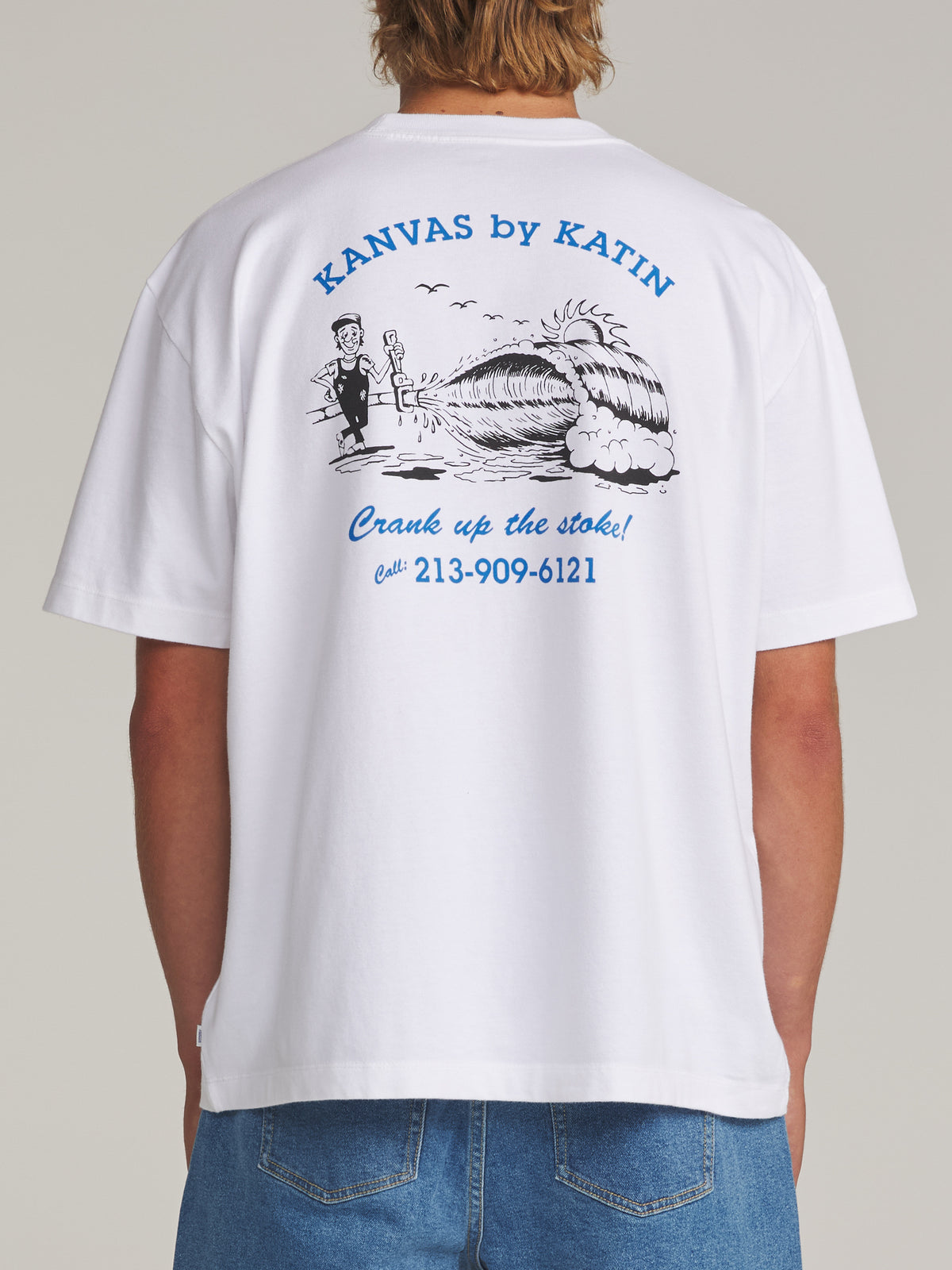Katin Pipe Box Fit Tee in White - worn on model, back