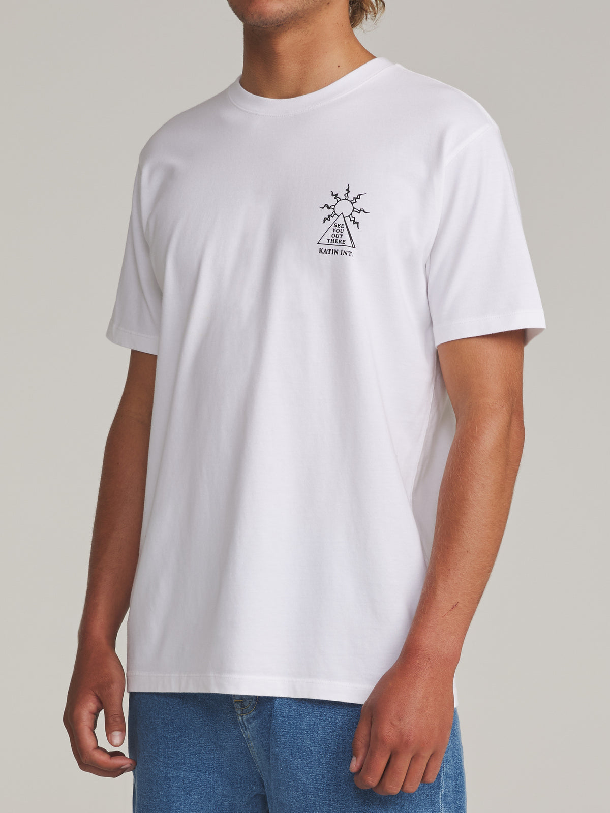 Katin Rising Tee in White - worn on model, side