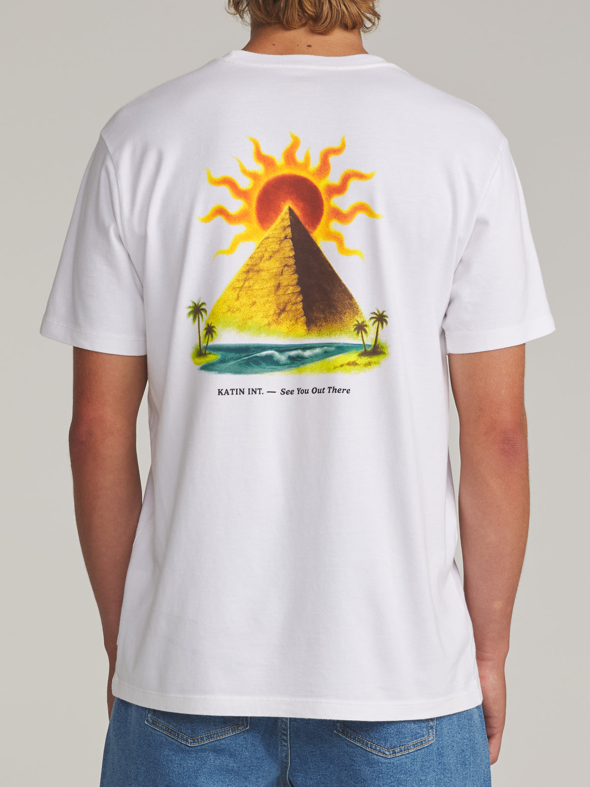 Katin Rising Tee in White - worn on model, back