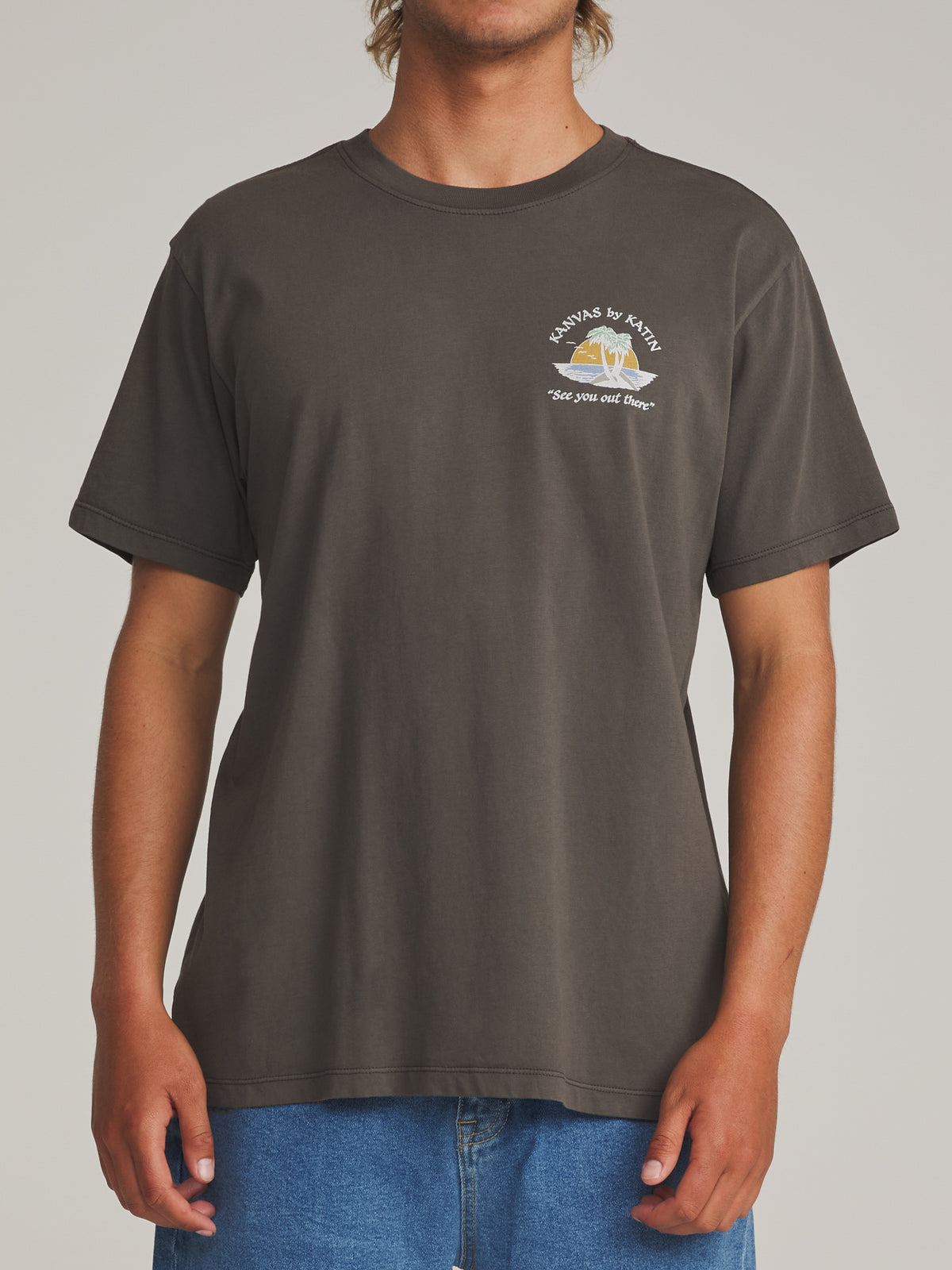 Katin Salina Tee in Lead Vintage Wash - worn on model, front