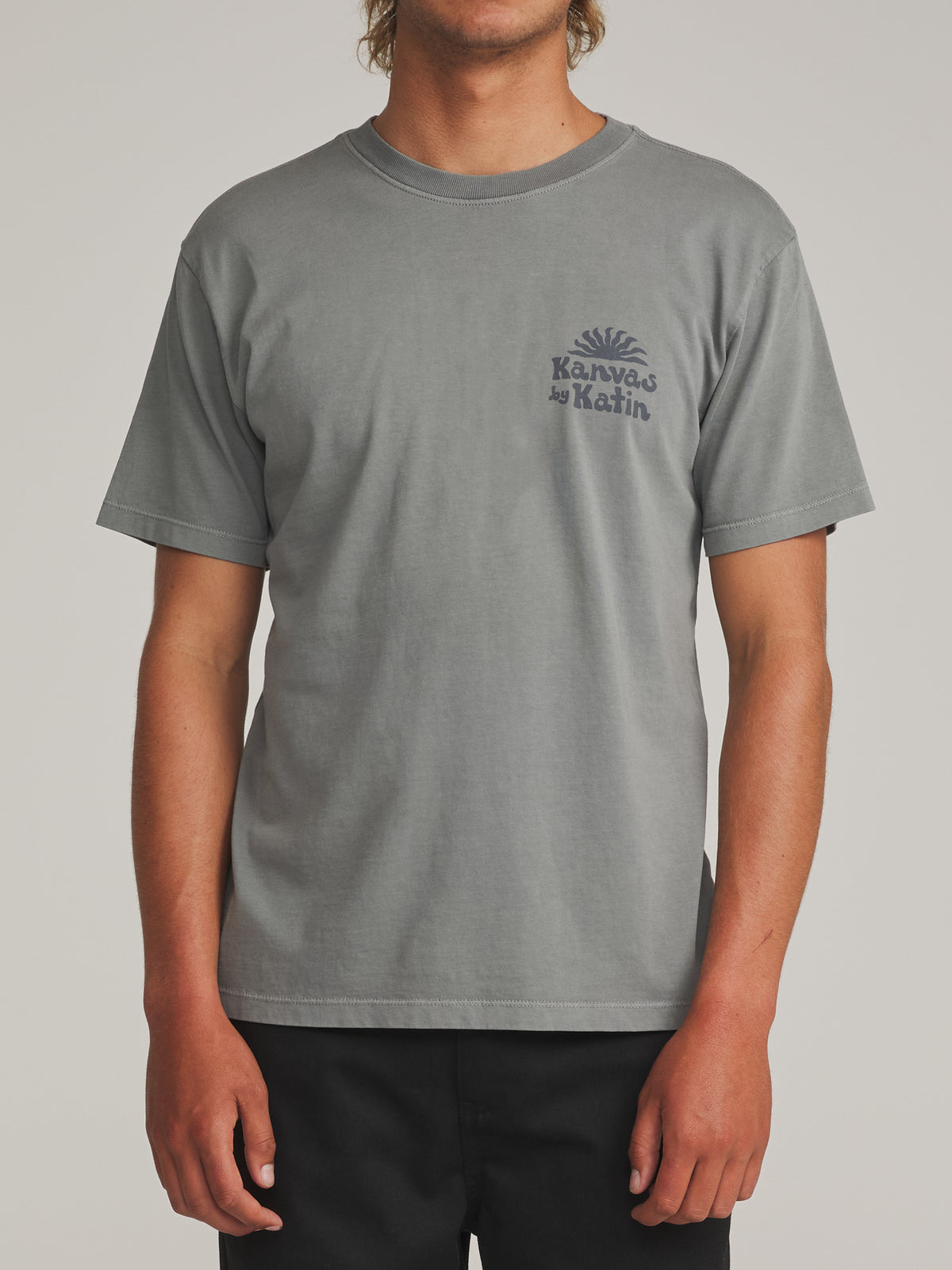 Katin Topanga Tee in Graphite Vintage Wash - worn on model, front