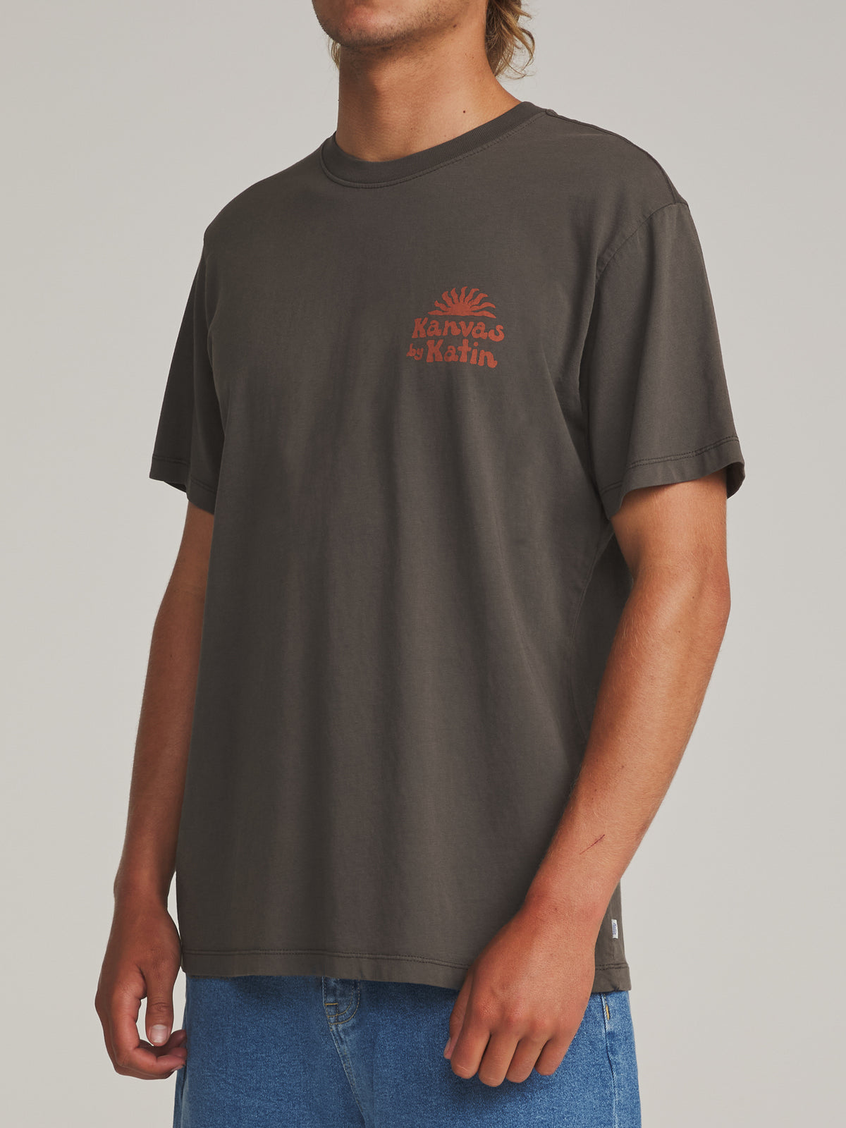 Katin Topanga Tee in Lead Vintage Wash - worn on model, side