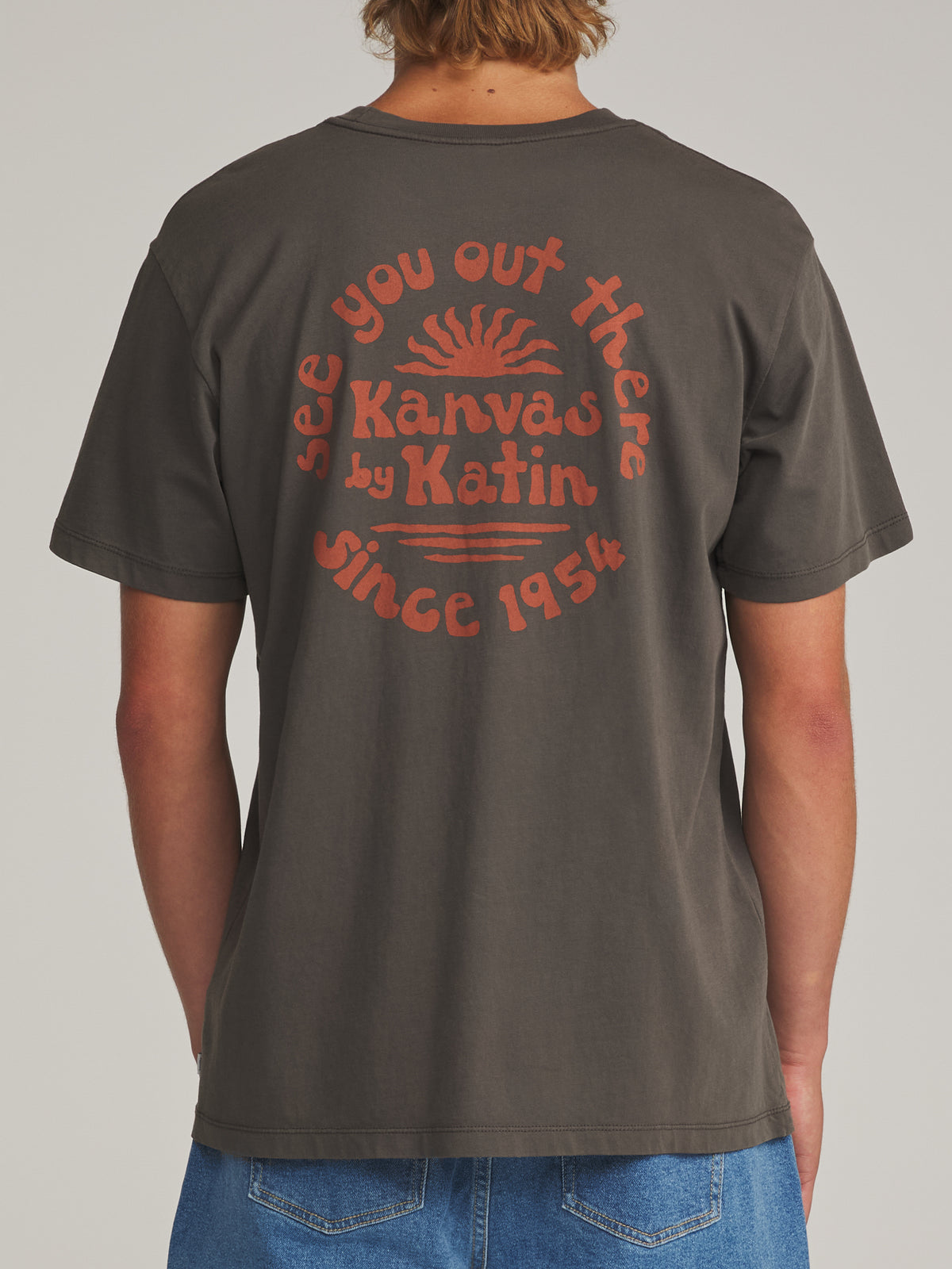 Katin Topanga Tee in Lead Vintage Wash - worn on model, back