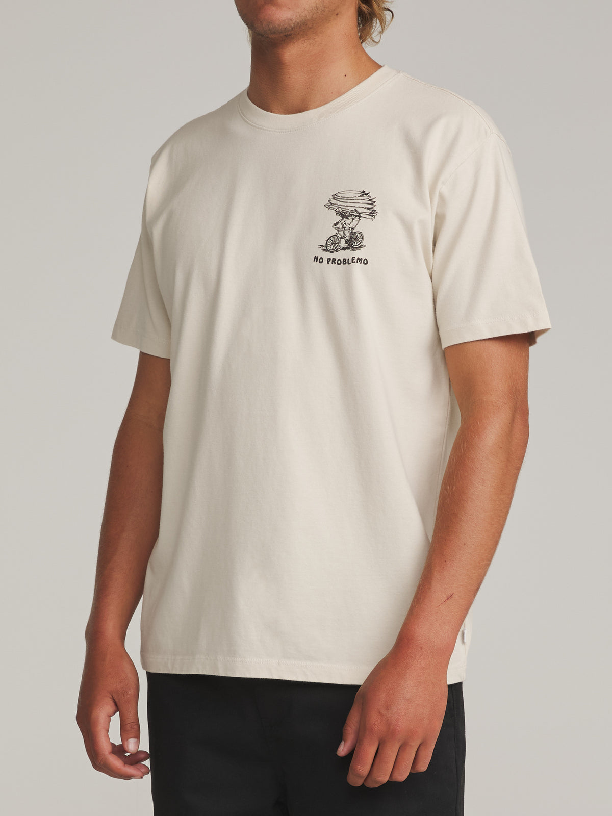 Katin Trek Tee in Vintage White - worn on model, side