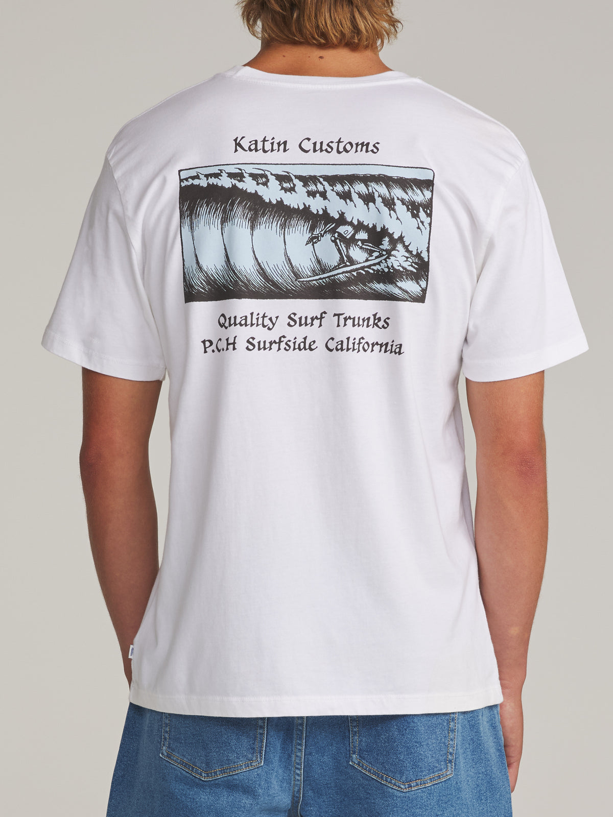 Katin Void Tee in White - worn on model, back