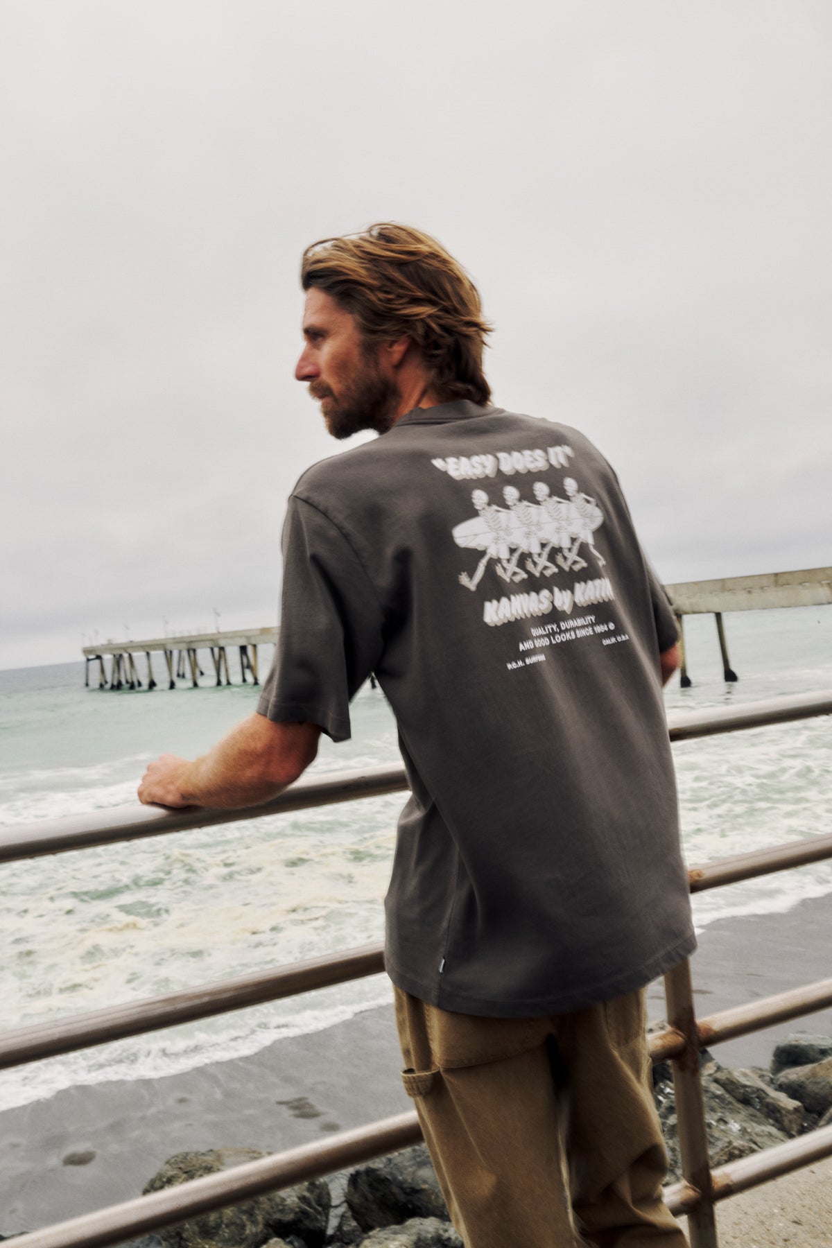 Katin Bones Box Fit Tee in Lead Vintage Wash - lifestyle