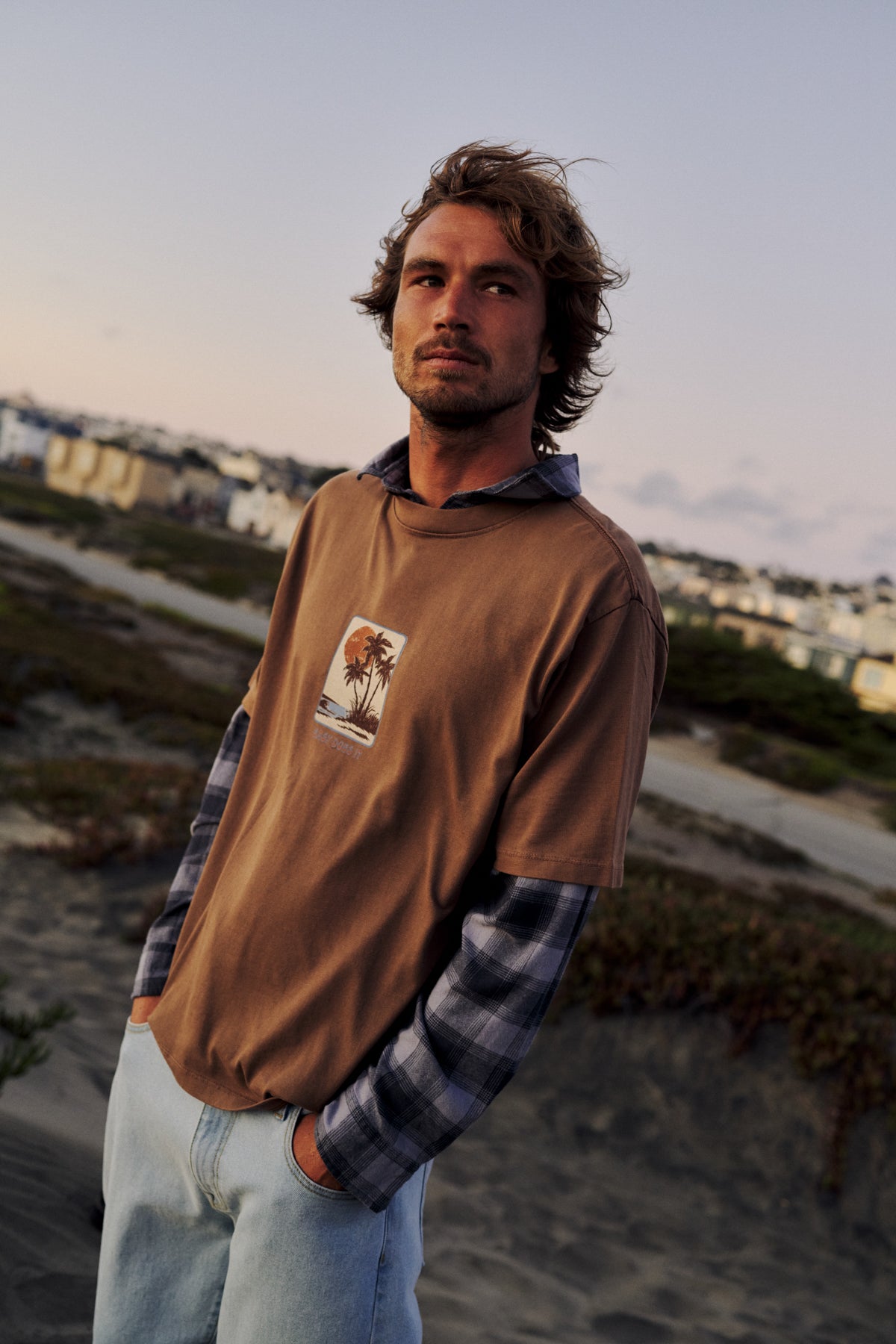Katin Brisa Box Fit Tee in Brown Vintage Wash - lifestyle