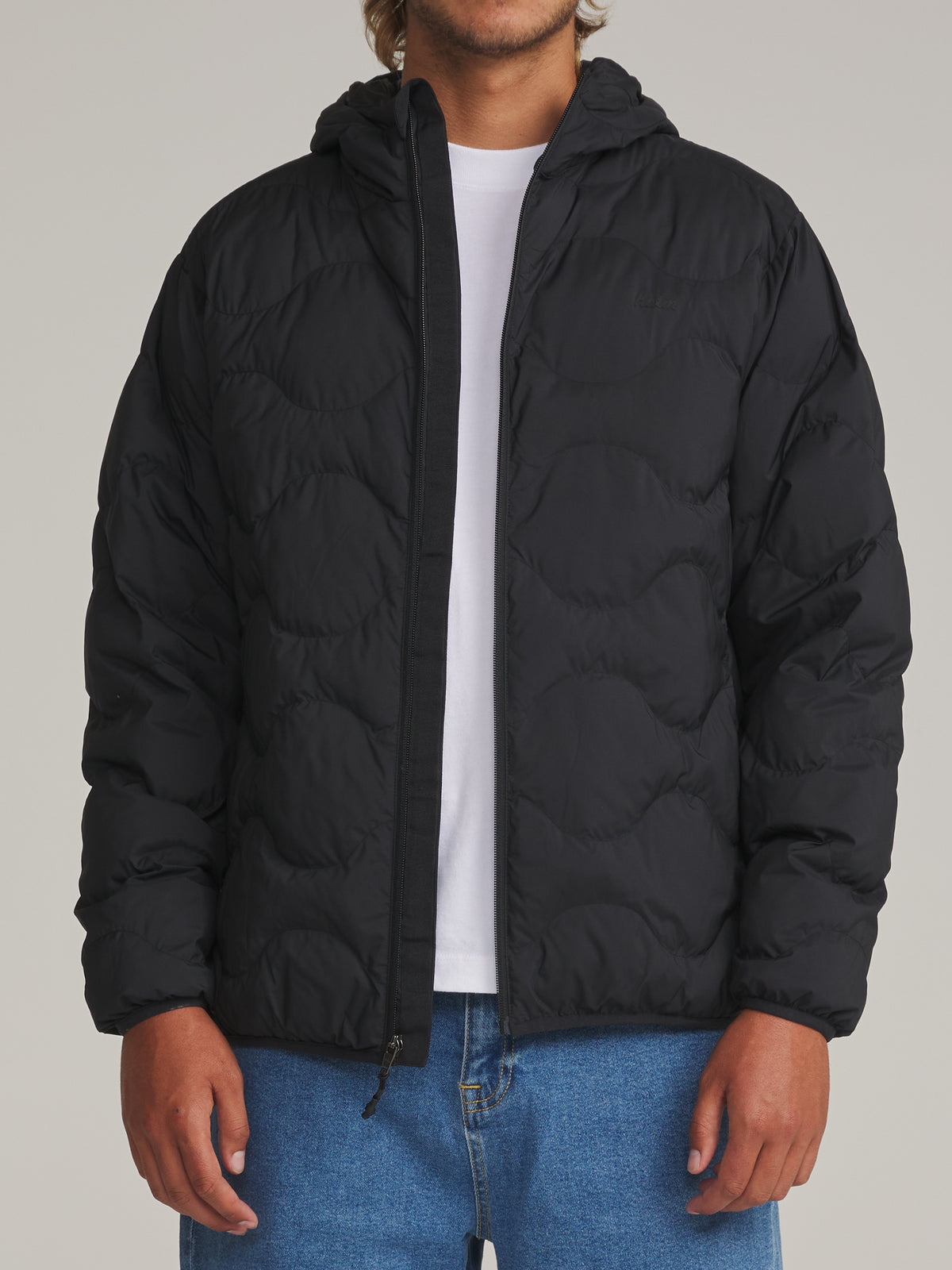 Katin Otg Henson Hooded Puffer in Black - worn on model, front
