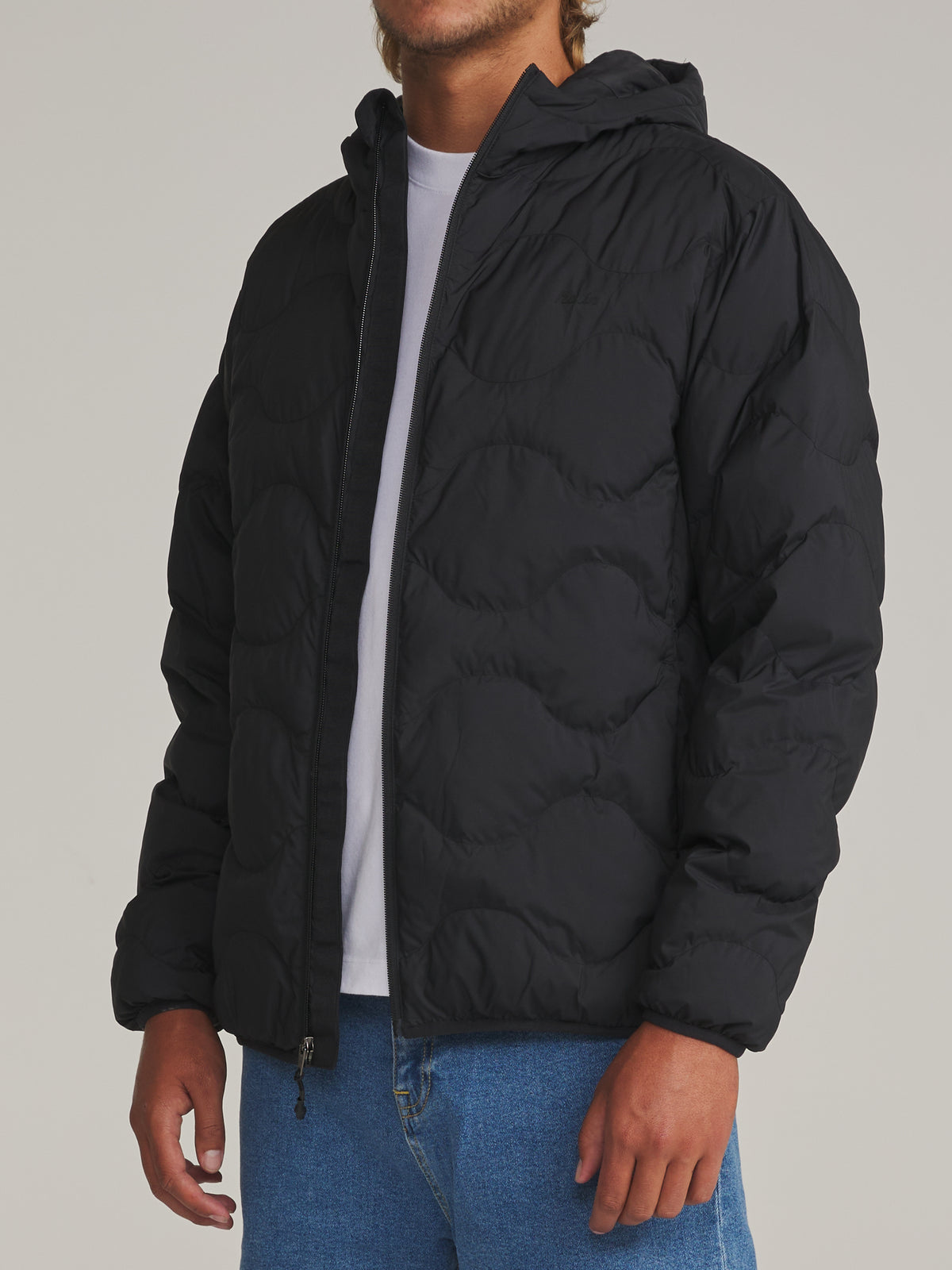 Katin Otg Henson Hooded Puffer in Black - worn on model, side