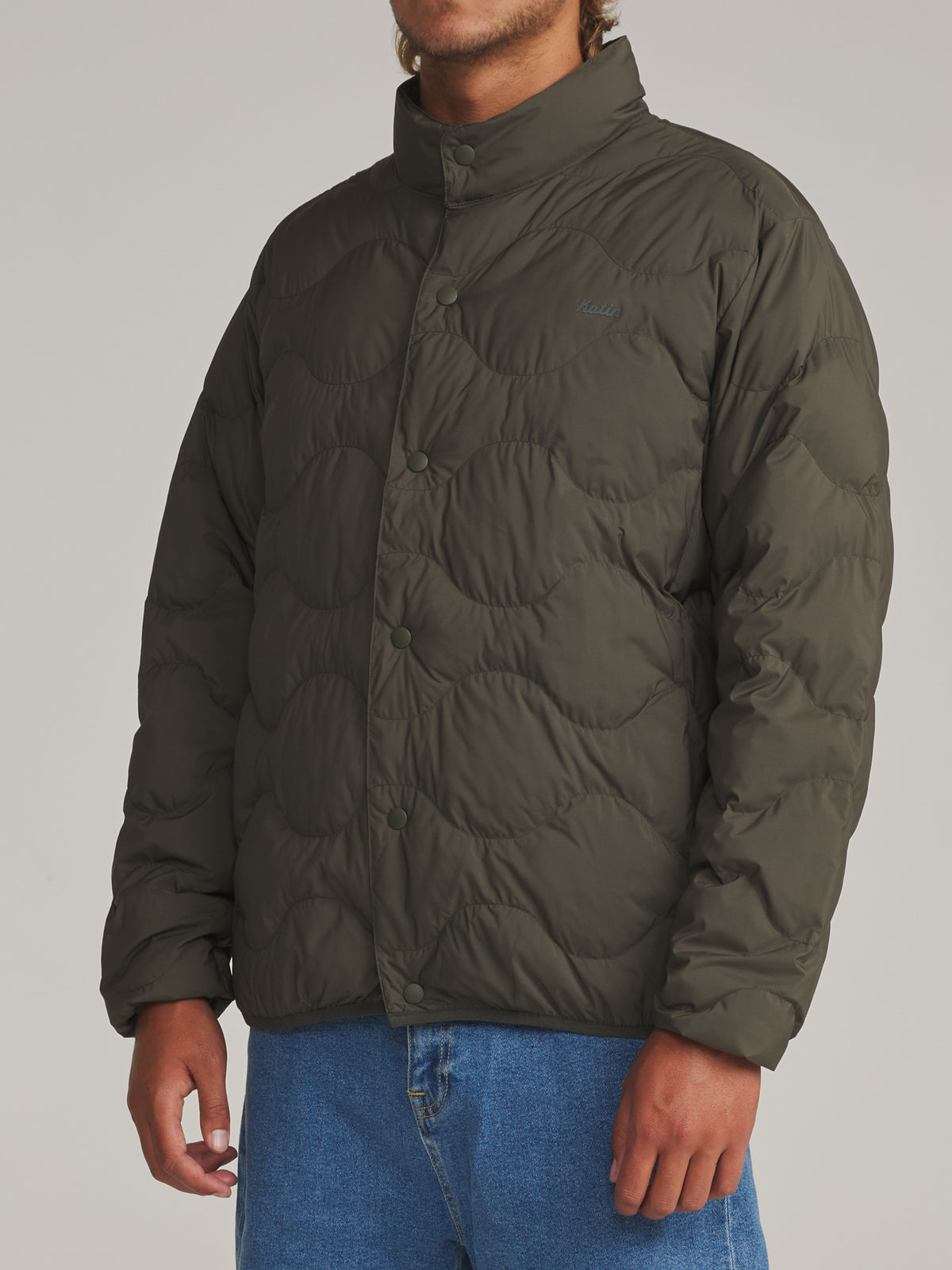 Katin Otg Ross Puffer in Lead - worn on model, side