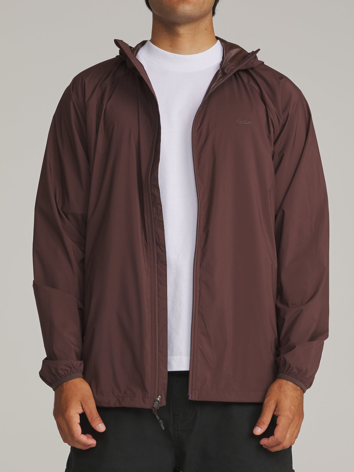 Katin OTG Shadow Jacket in French Roast - worn on model, front