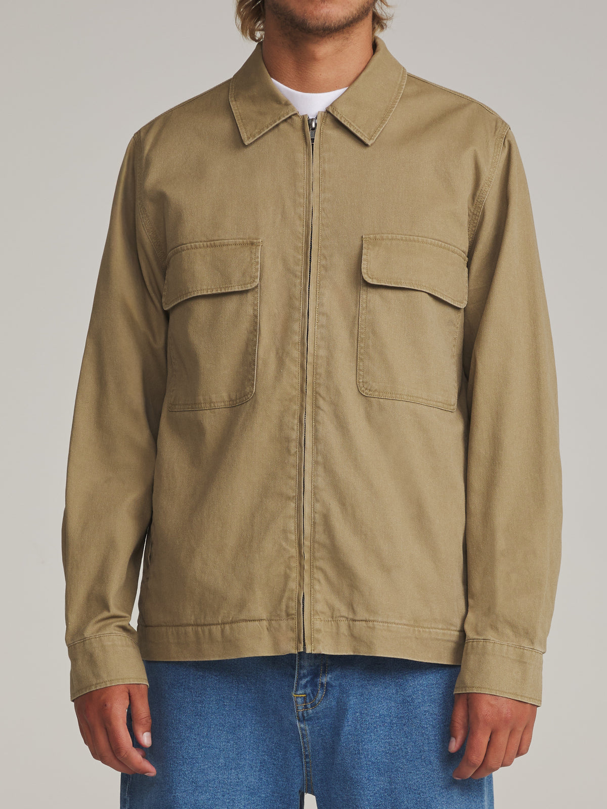 Katin Petrol Jacket in Elmwood - worn on model, front