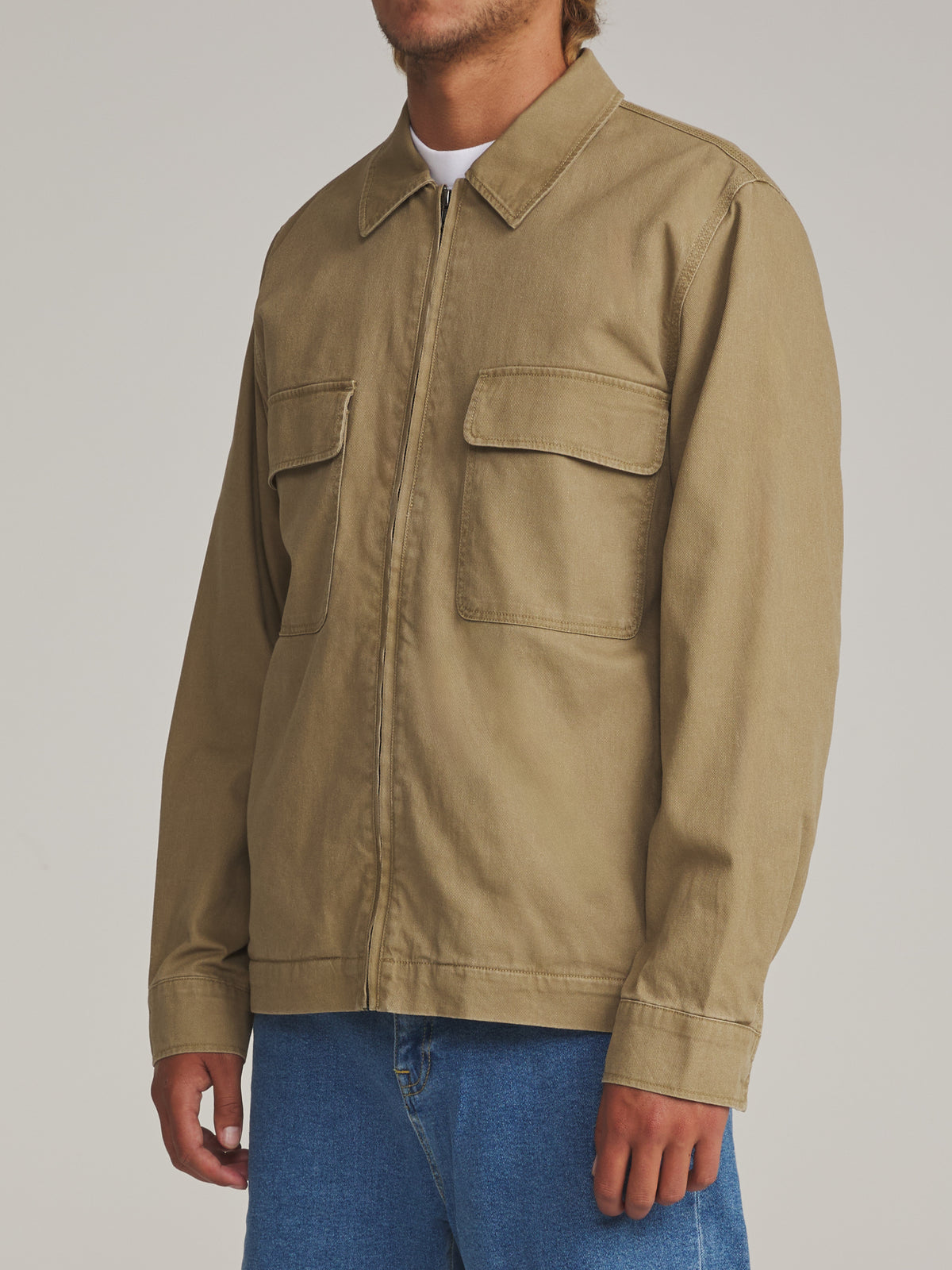 Katin Petrol Jacket in Elmwood - worn on model, side