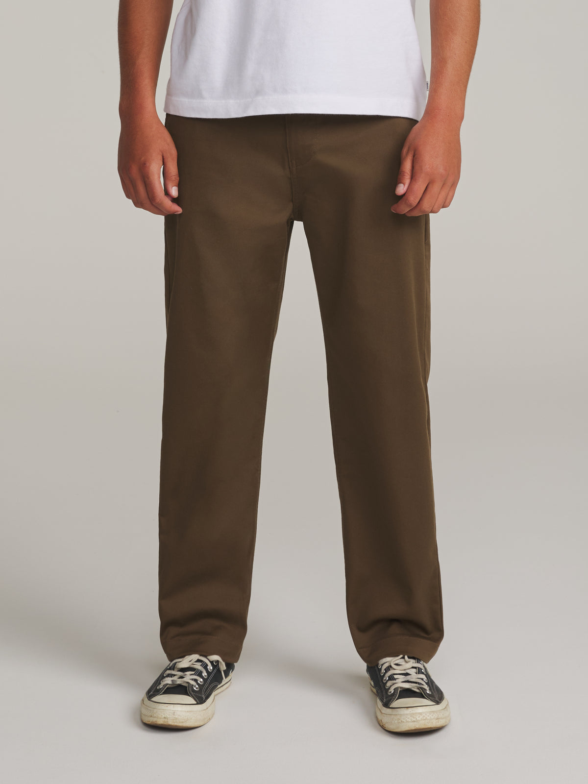 Katin Clark Pant in Brown - worn on model, front