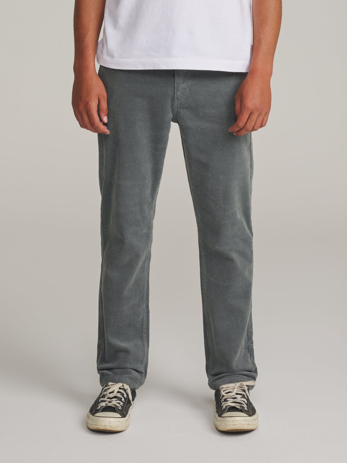 Katin Corey Corduroy Pant in Graphite - worn on model, front