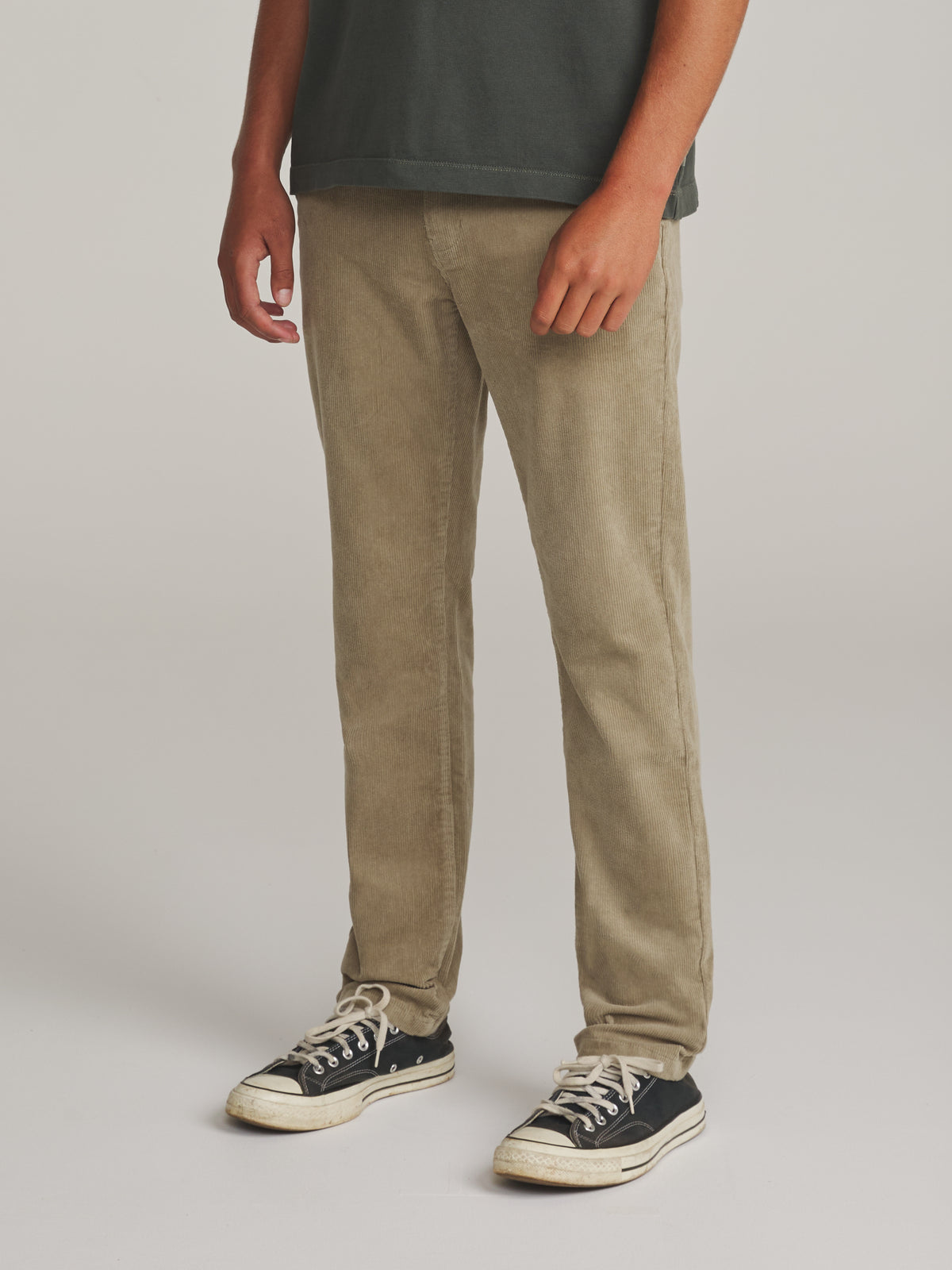 Katin Corey Corduroy Pant in Khaki - worn on model, side