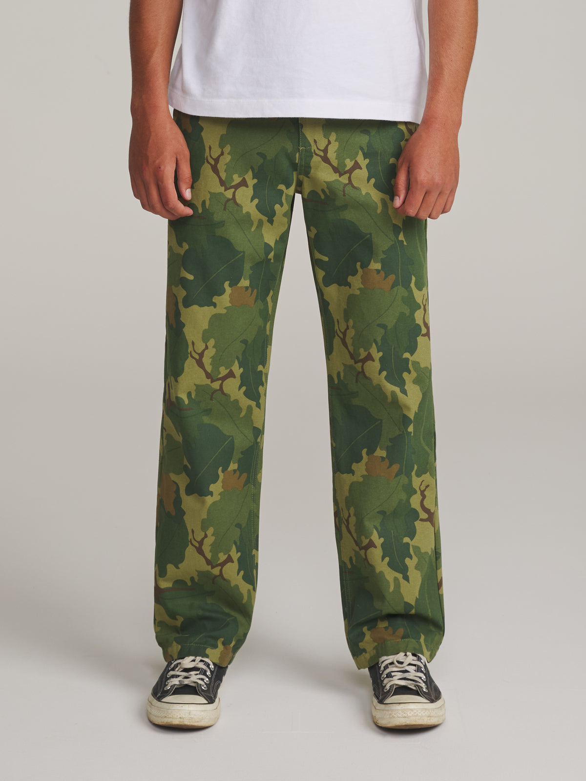 Katin Deck Pant in Camo - worn on model, front