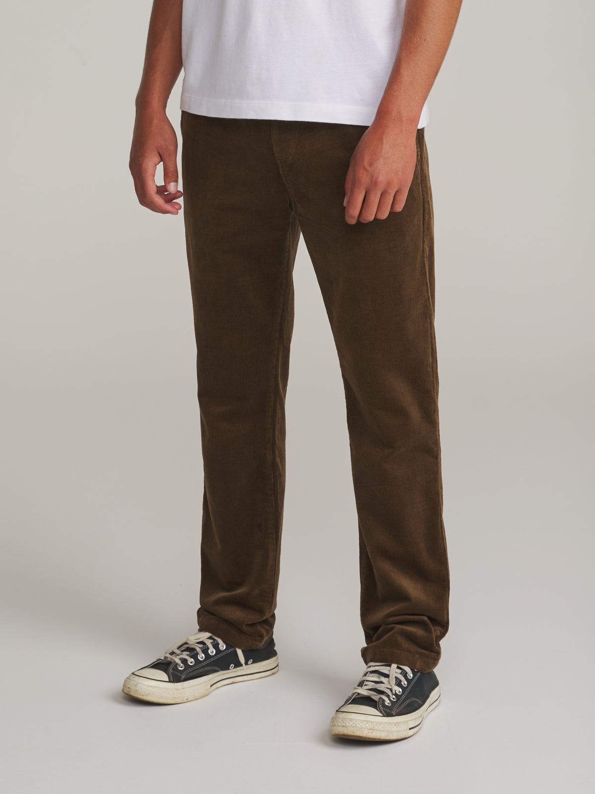 Katin Pipeline Corduroy Pant in Brown - worn on model, side