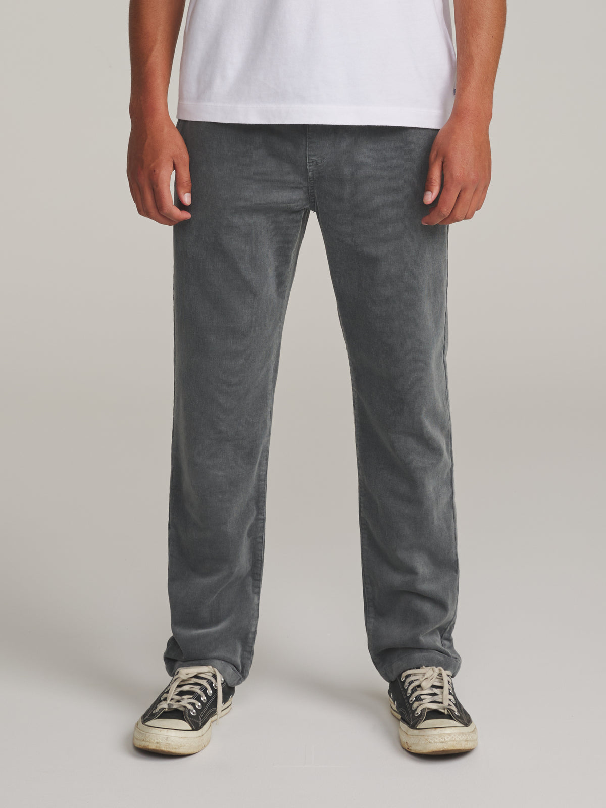 Katin Pipeline Corduroy Pant in Graphite - worn on model, front