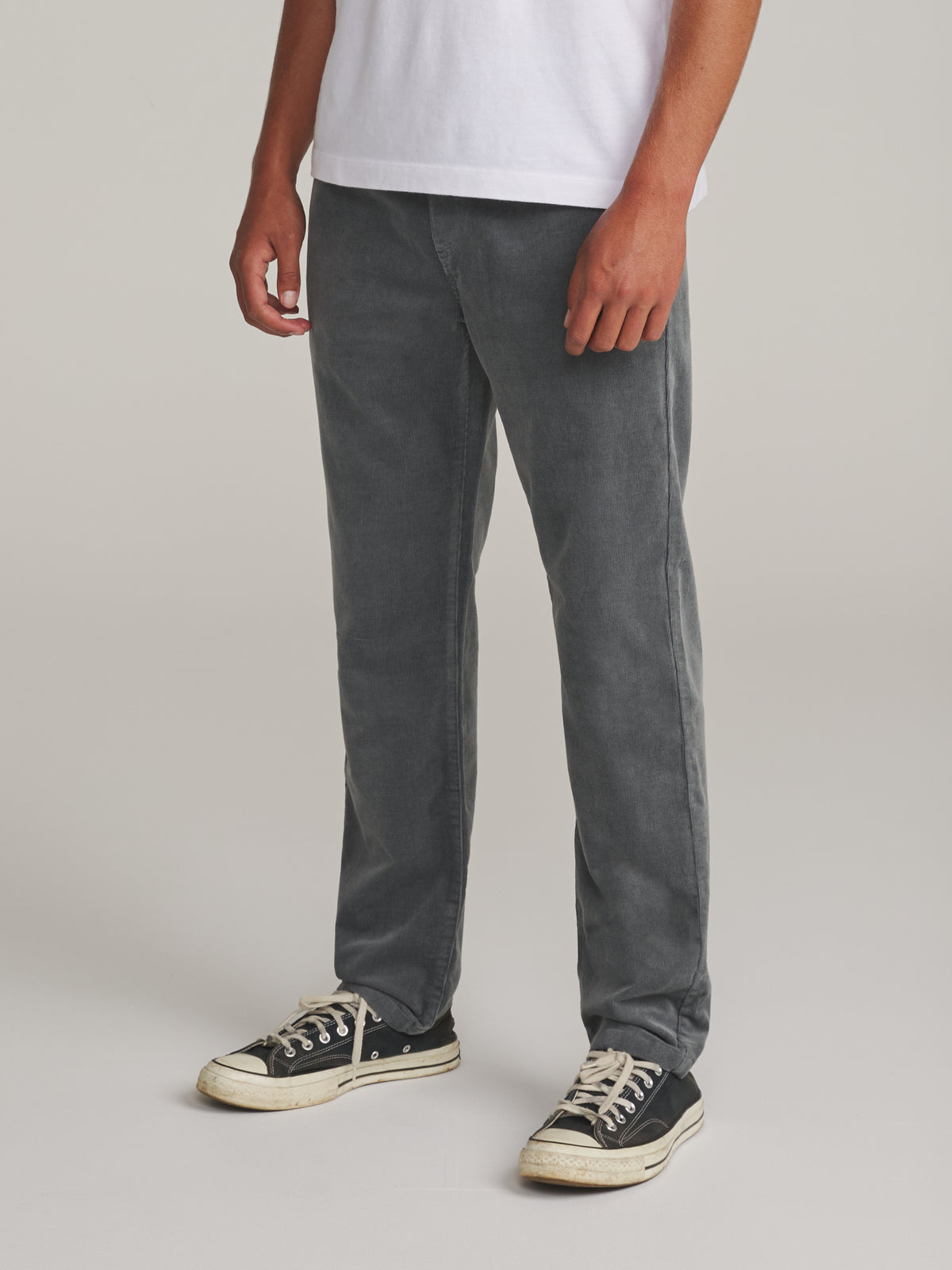 Katin Pipeline Corduroy Pant in Graphite - worn on model, side