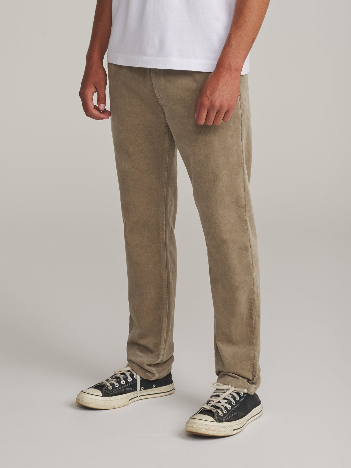 Katin Pipeline Corduroy Pant in Khaki - worn on model, side