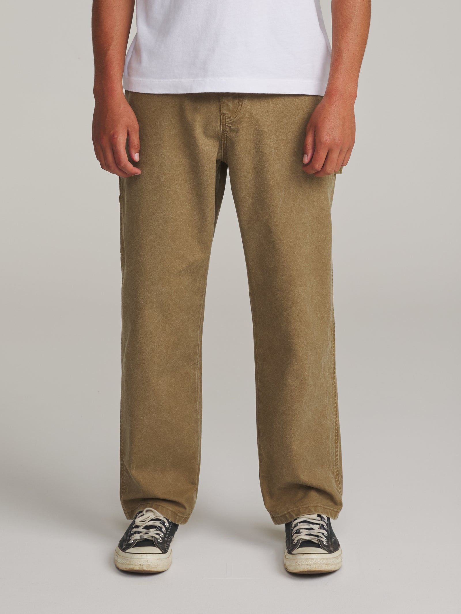 Katin Stanley Pant in Light Brown - worn on model, front