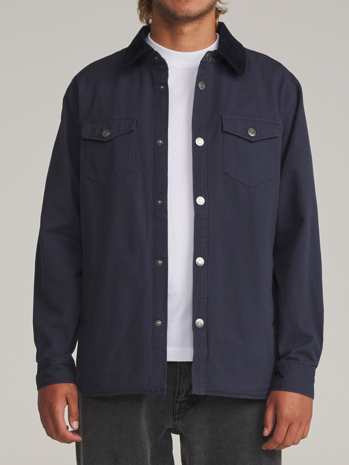 Katin Campbell Shirt Jacket in Indigo - worn on model, front alternate