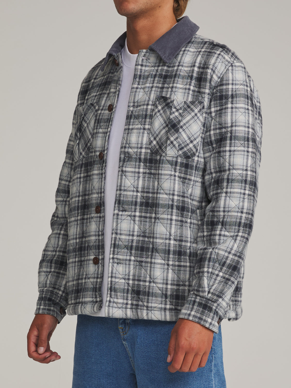 Katin Charlie Shirt Jacket in Washed Blue - worn on model, side