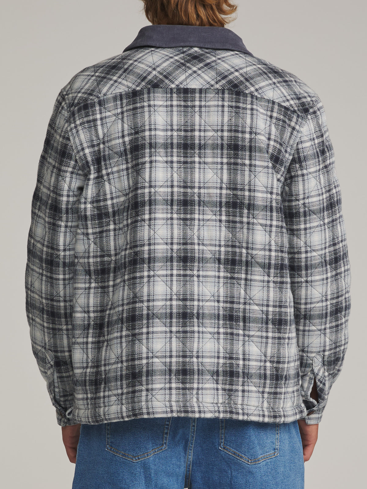 Katin Charlie Shirt Jacket in Washed Blue - worn on model, back