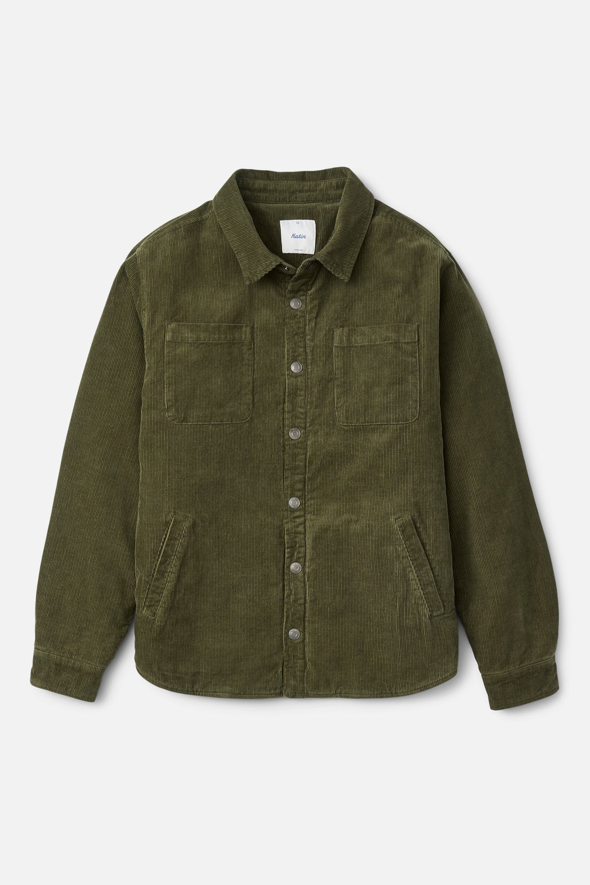 Katin Harold Corduroy Shirt Jacket in Dark Olive - front view
