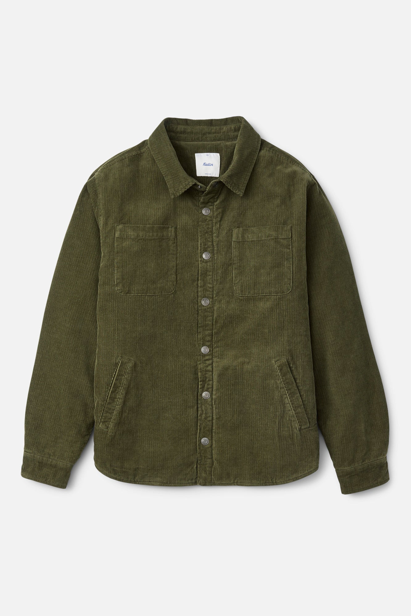Katin Harold Corduroy Shirt Jacket in Dark Olive - front view