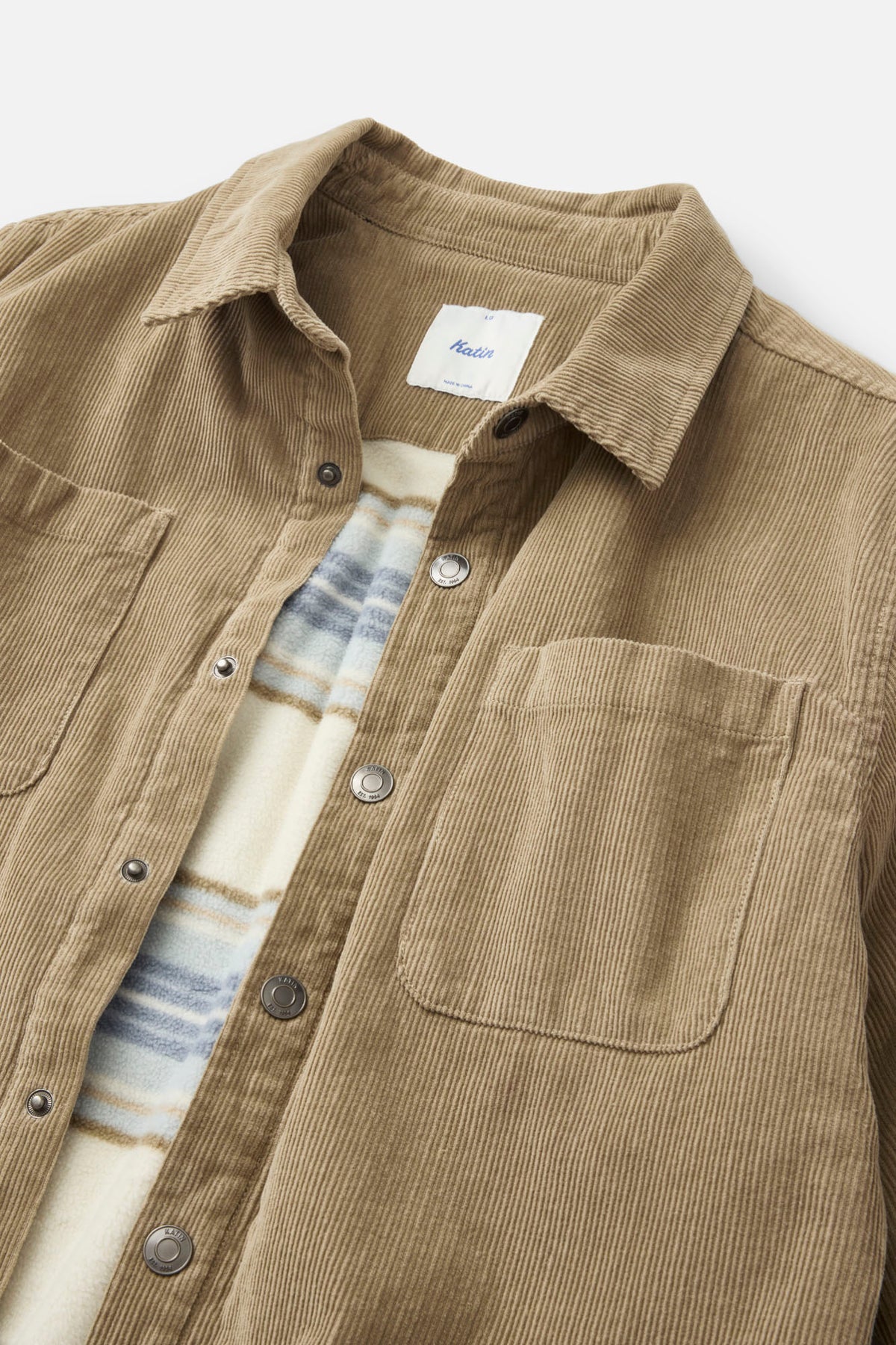 Katin Harold Corduroy Shirt Jacket in Khaki - detail view