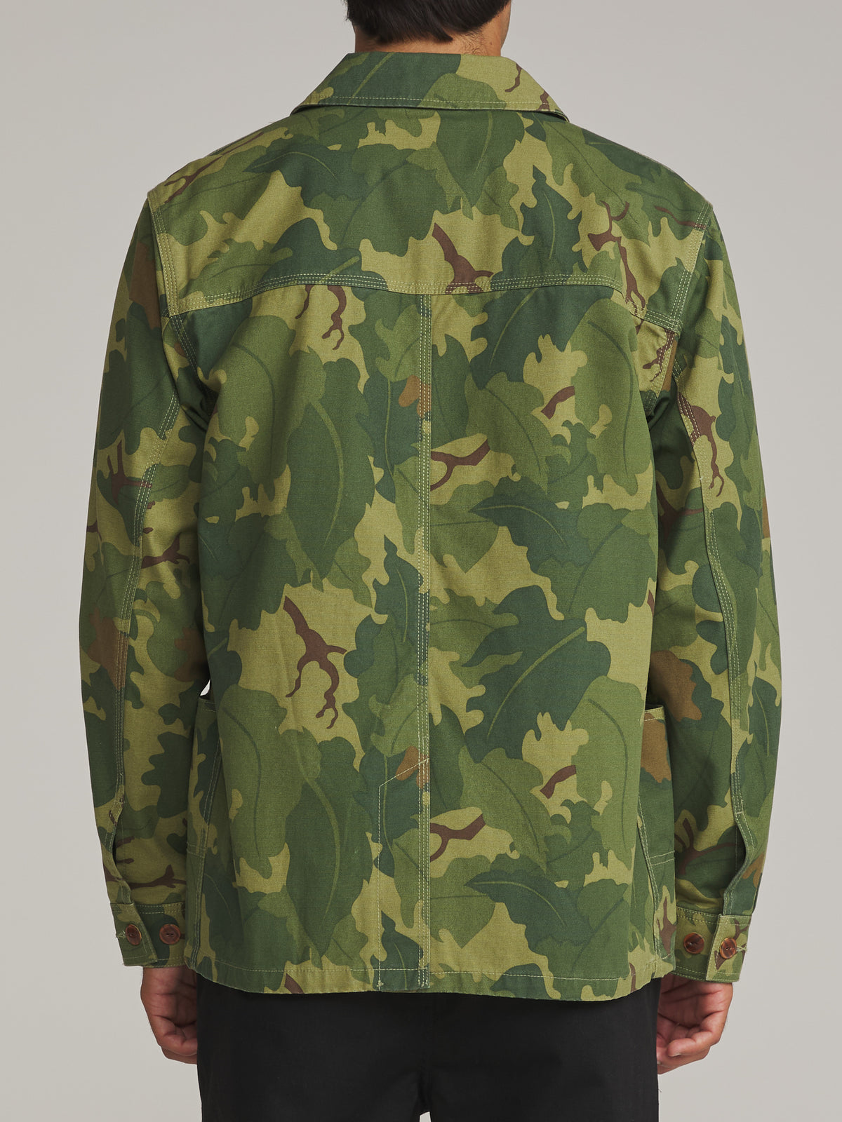 Katin Task Coat in Camo - worn on model, back