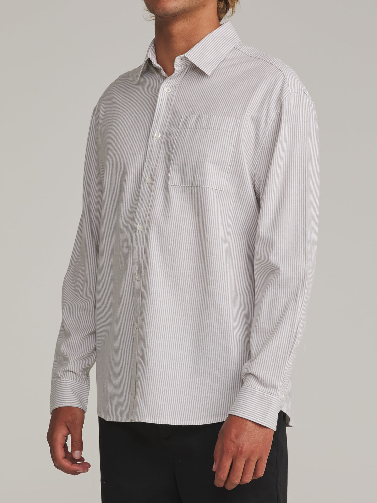 Katin Ezra Ls Shirt in Moss - worn on model, side
