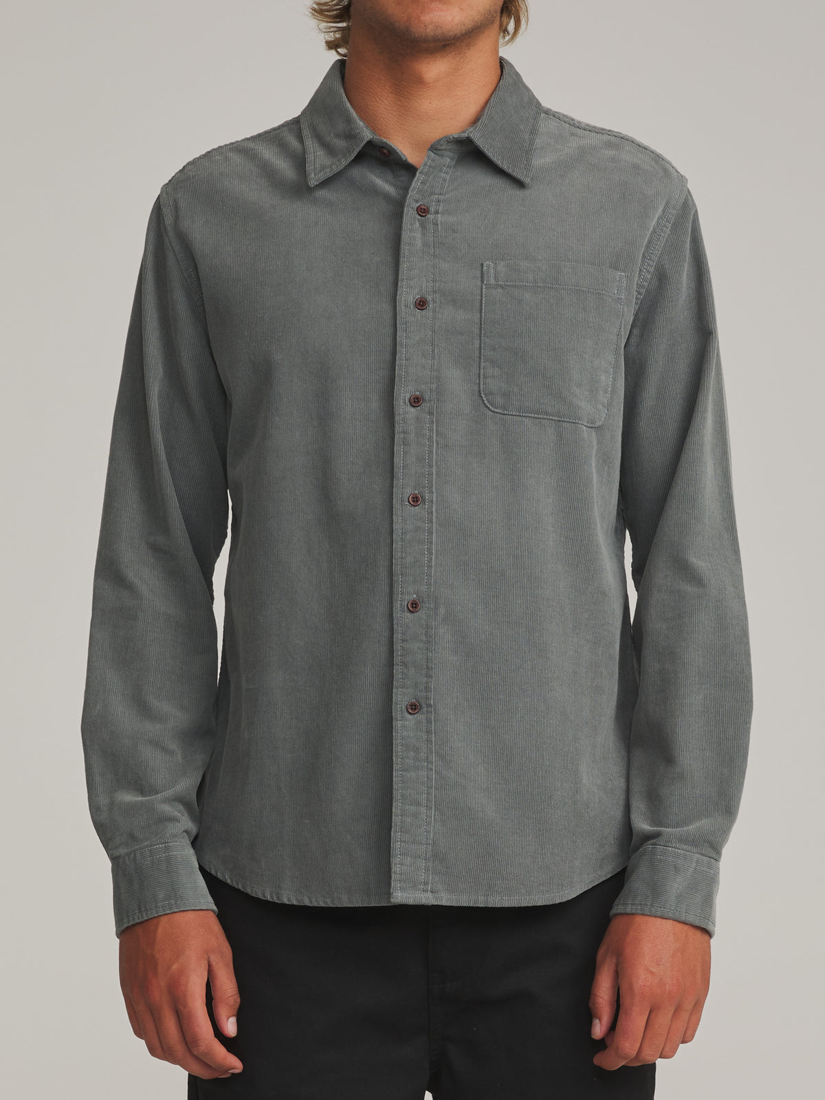 Katin Granada Shirt in Graphite - worn on model, front