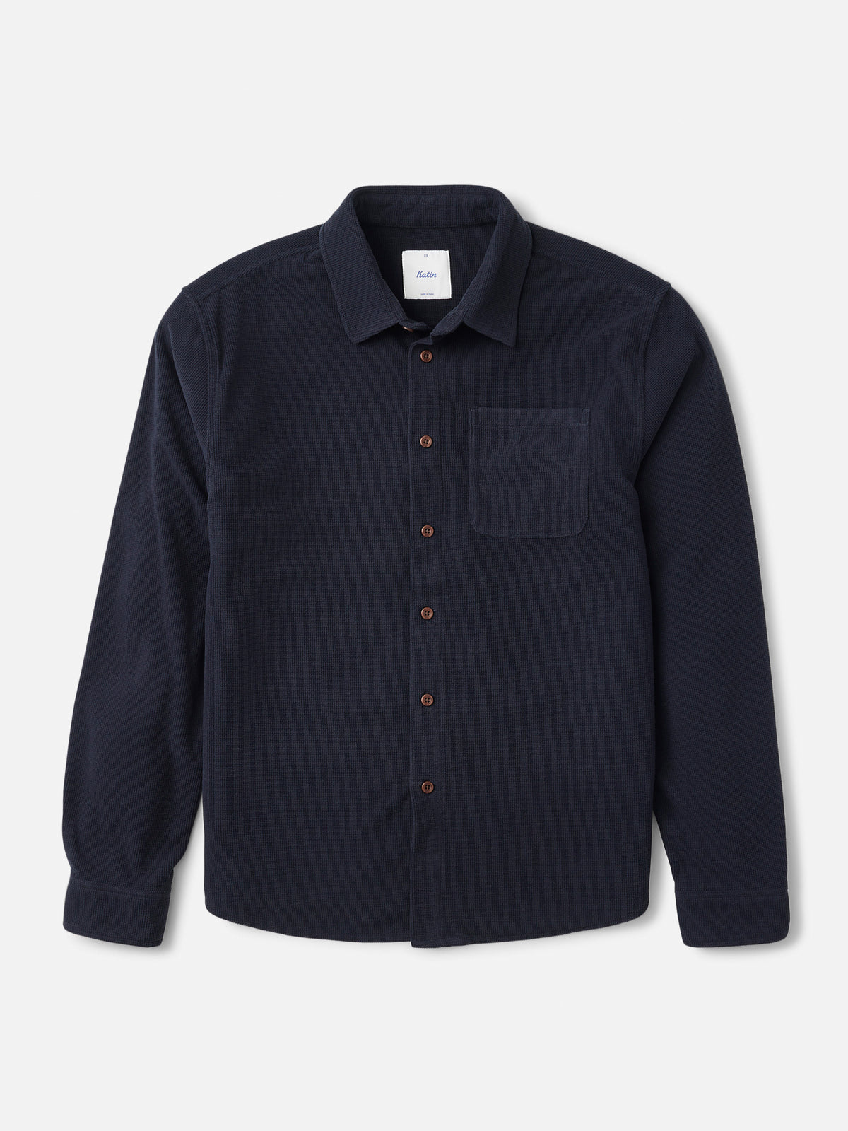 Katin Roland Shirt in Navy waffle knit corduroy, flat, front #color_navy