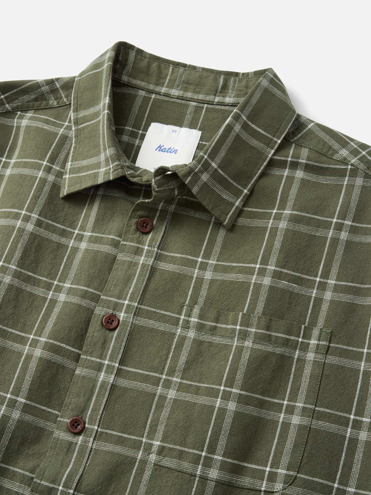 Katin Tack Shirt in Olive with a simple two-color plaid, detail #color_olive