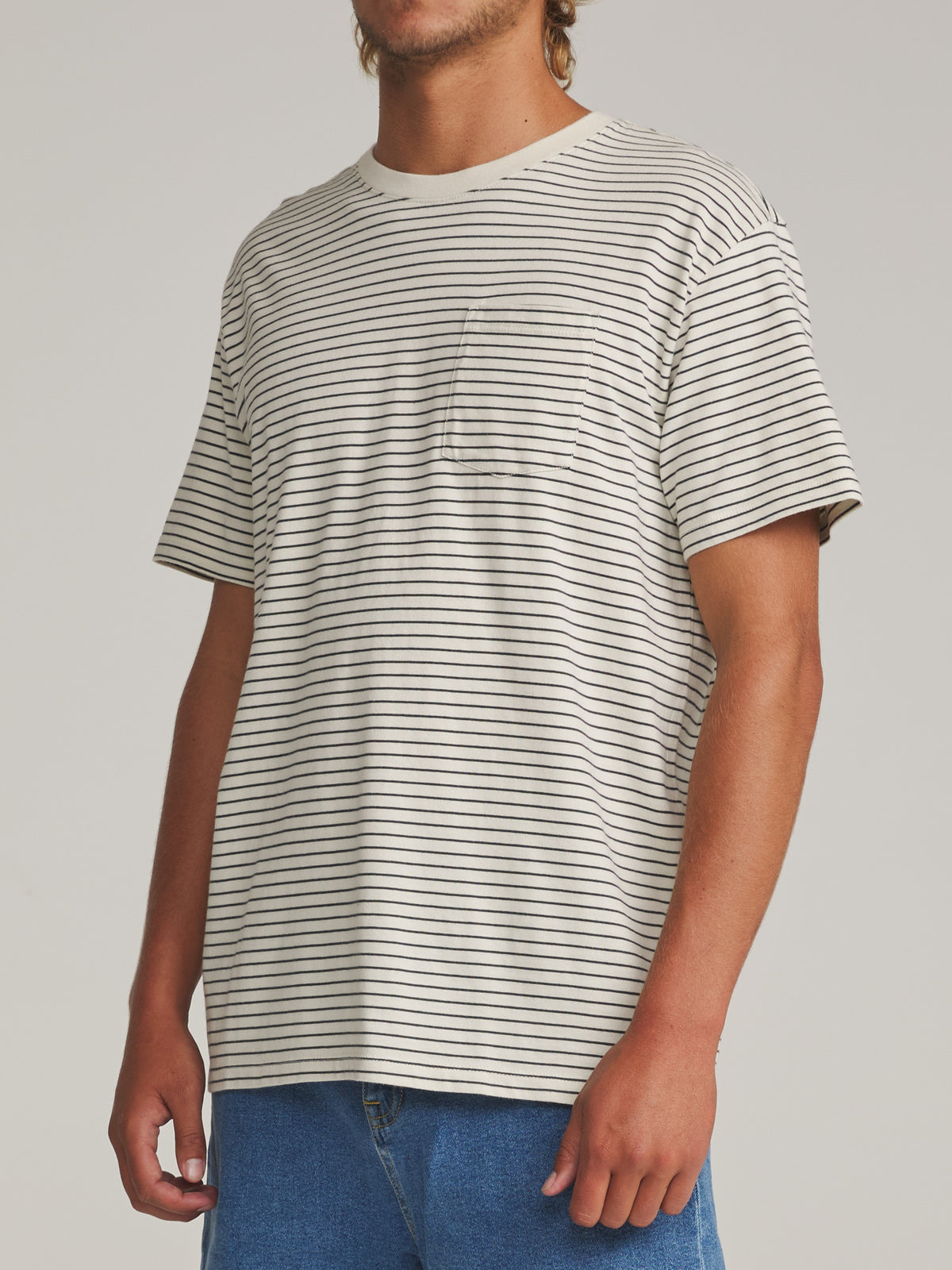 Katin Finley Pocket Tee in Vapor/Black Wash - worn on model, side