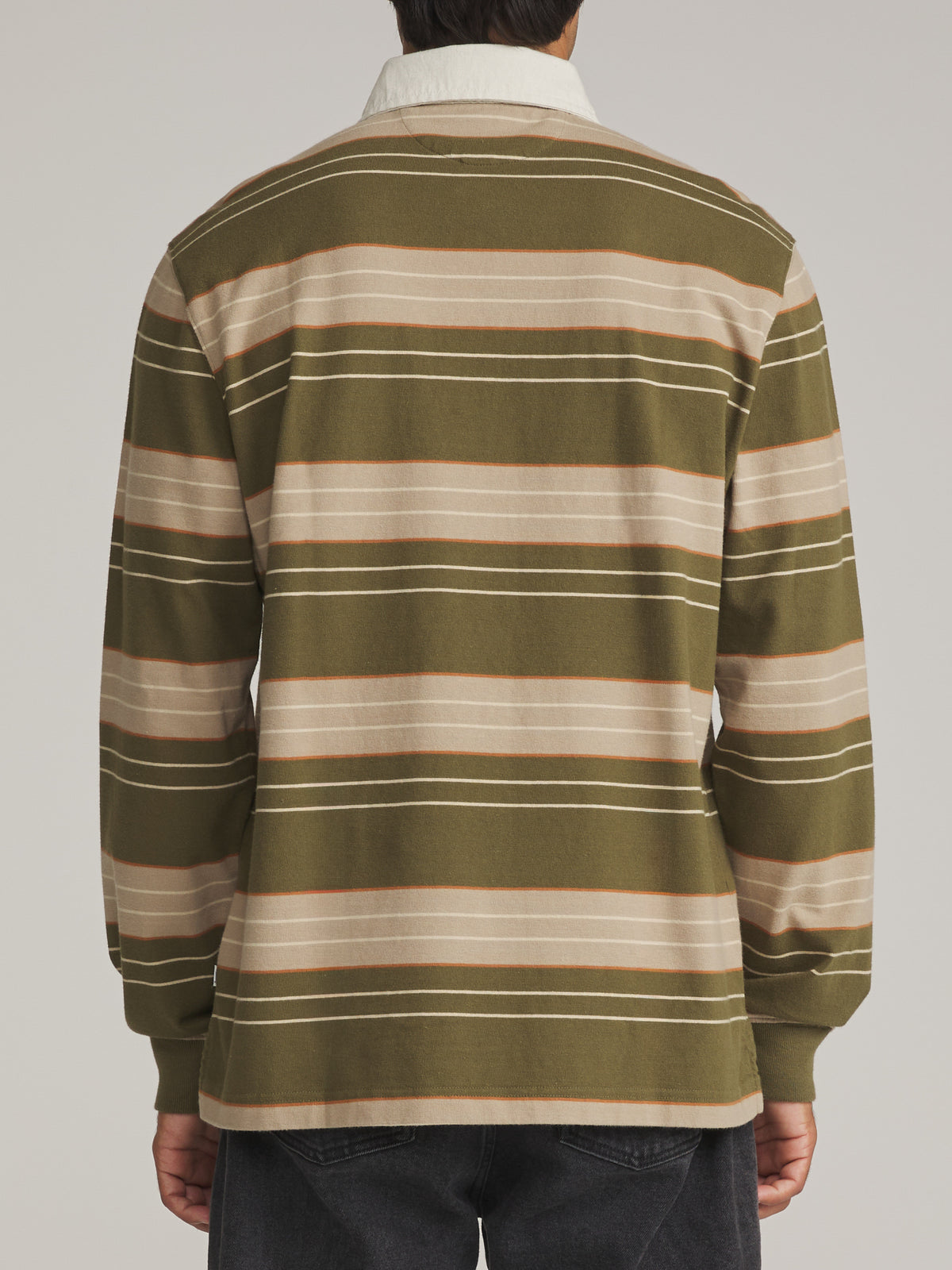 Katin Greg LS Rugby Polo in Olive - worn on model, back