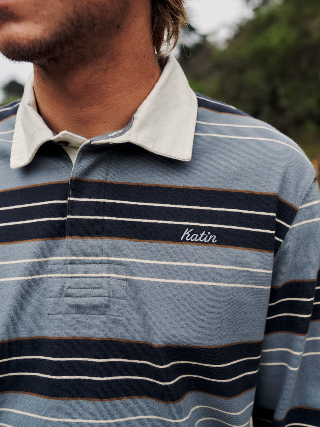 Katin fa26 specialty knits greg ls rugby polo storm blue lifestyle frame 0945_v2