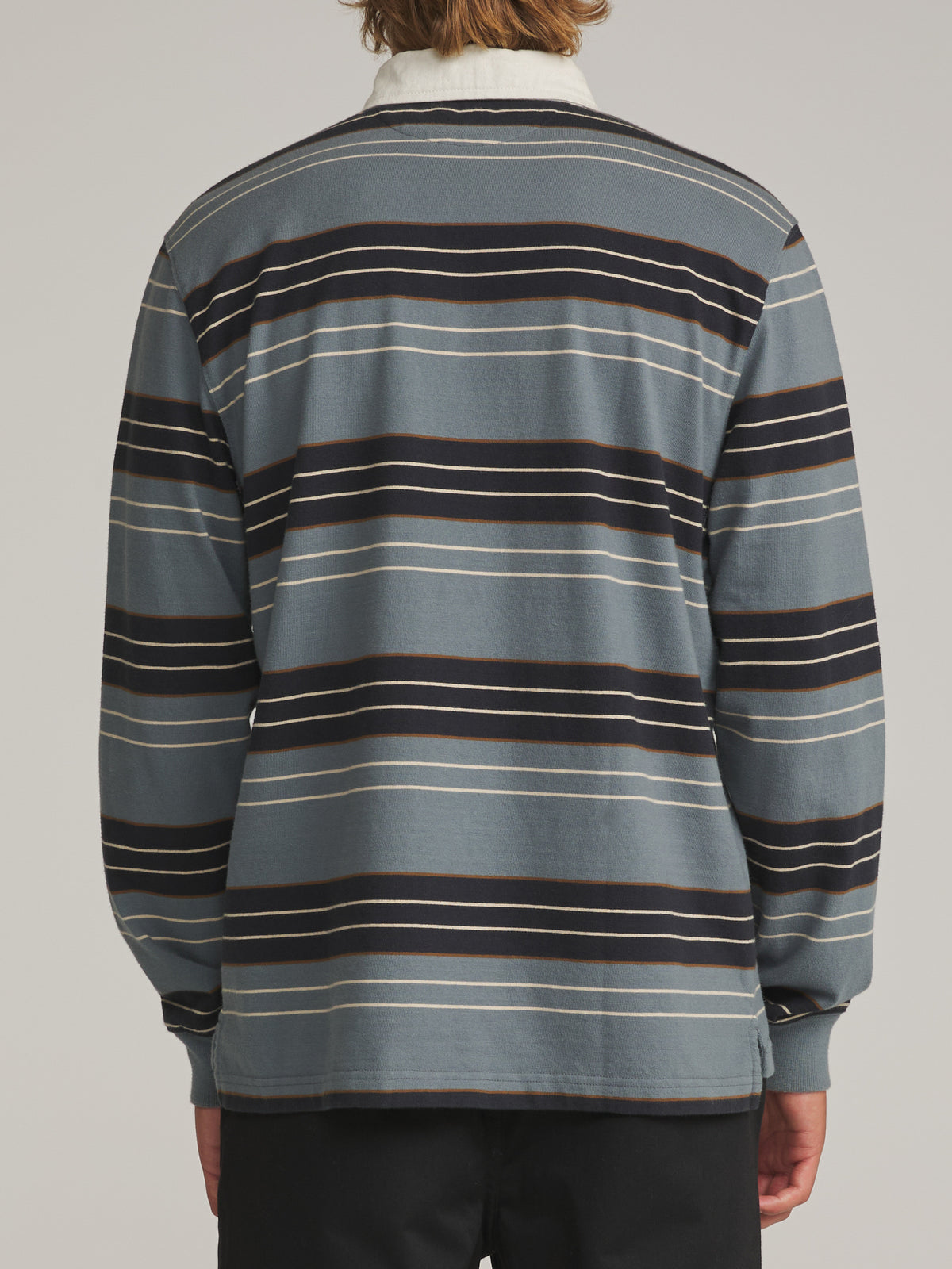 Katin Greg LS Rugby Polo in Storm Blue - worn on model, back