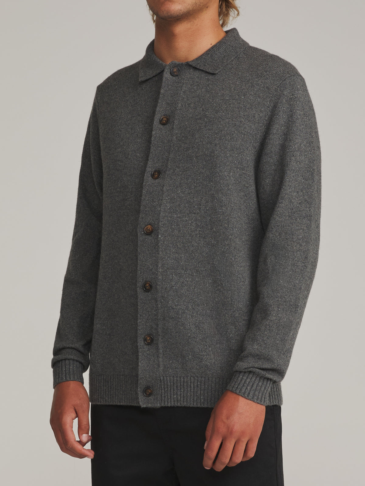 Katin Conor Sweater in Dark Heather Gray - worn on model, side