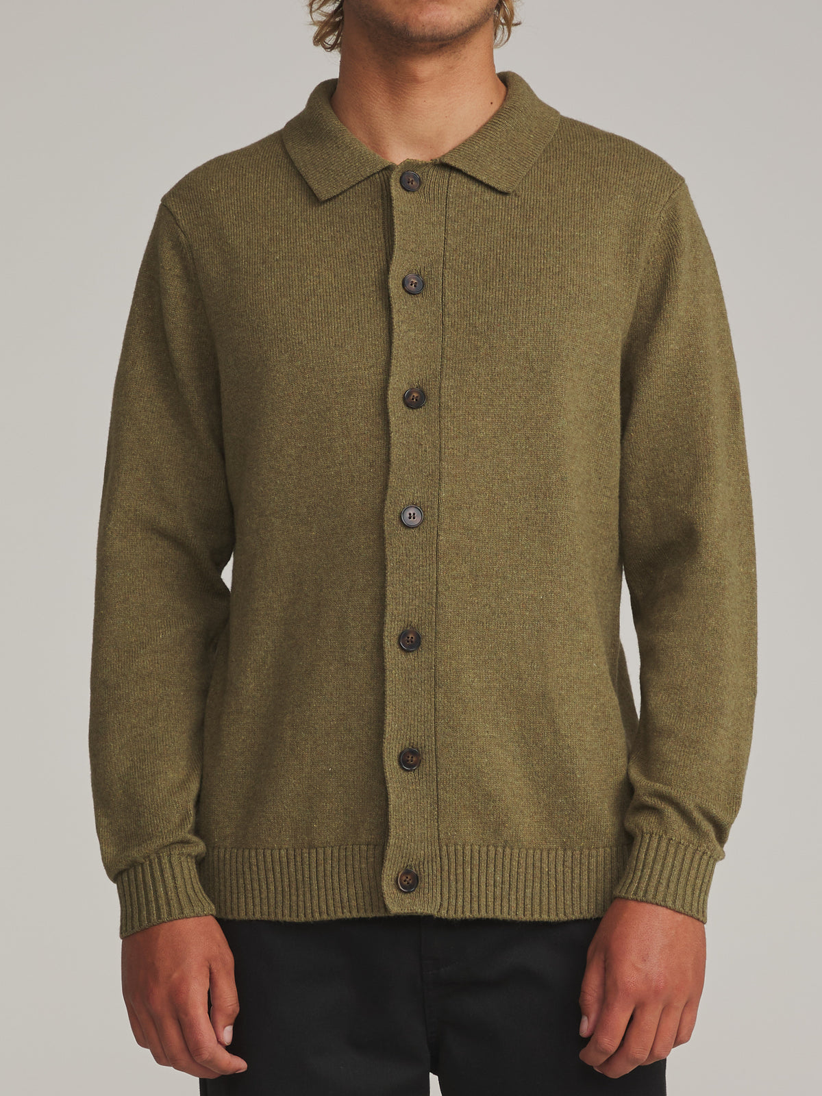 Katin Conor Sweater in Heather Olive - worn on model, front