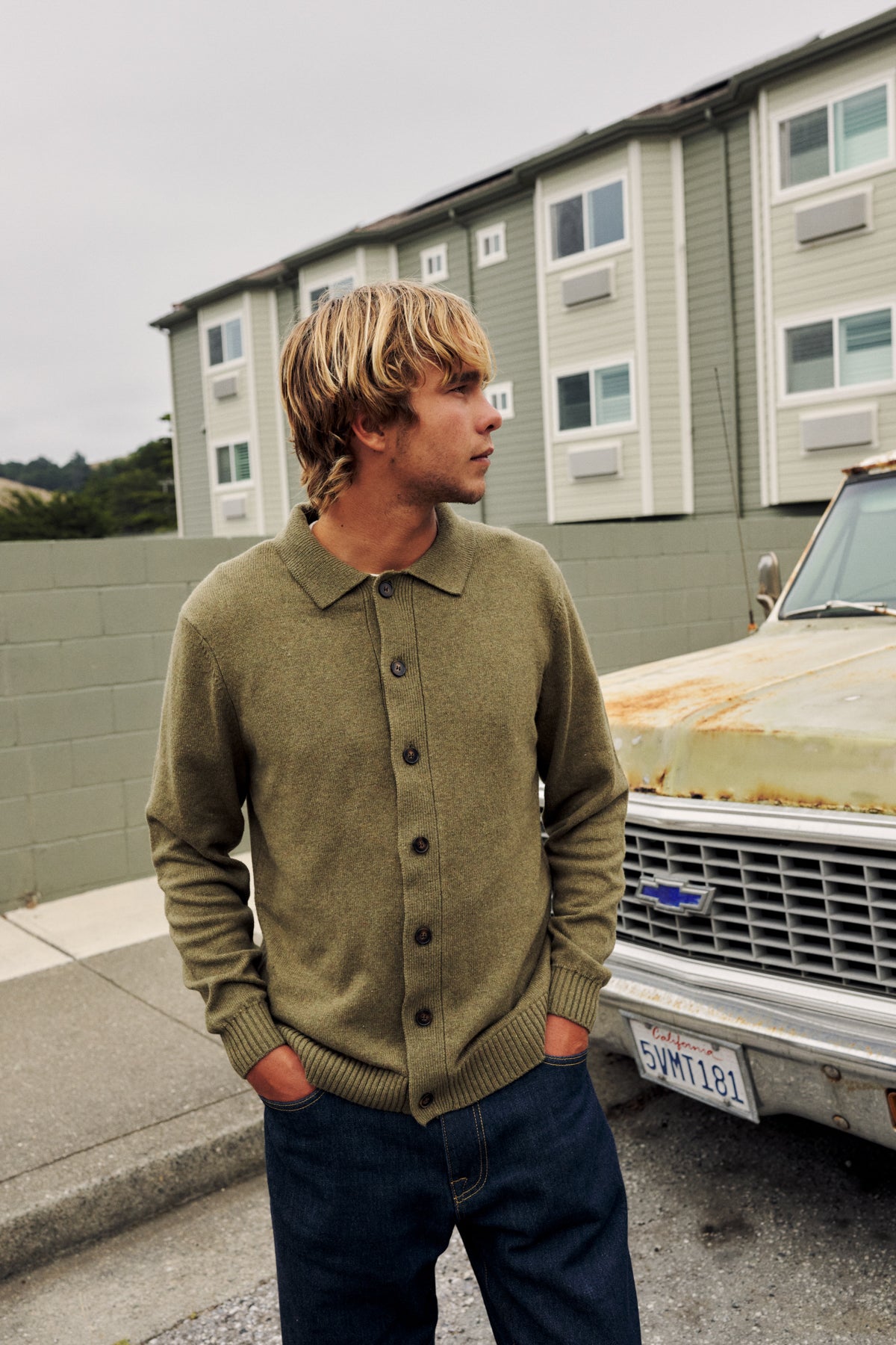 Katin Conor Sweater in Heather Olive - lifestyle